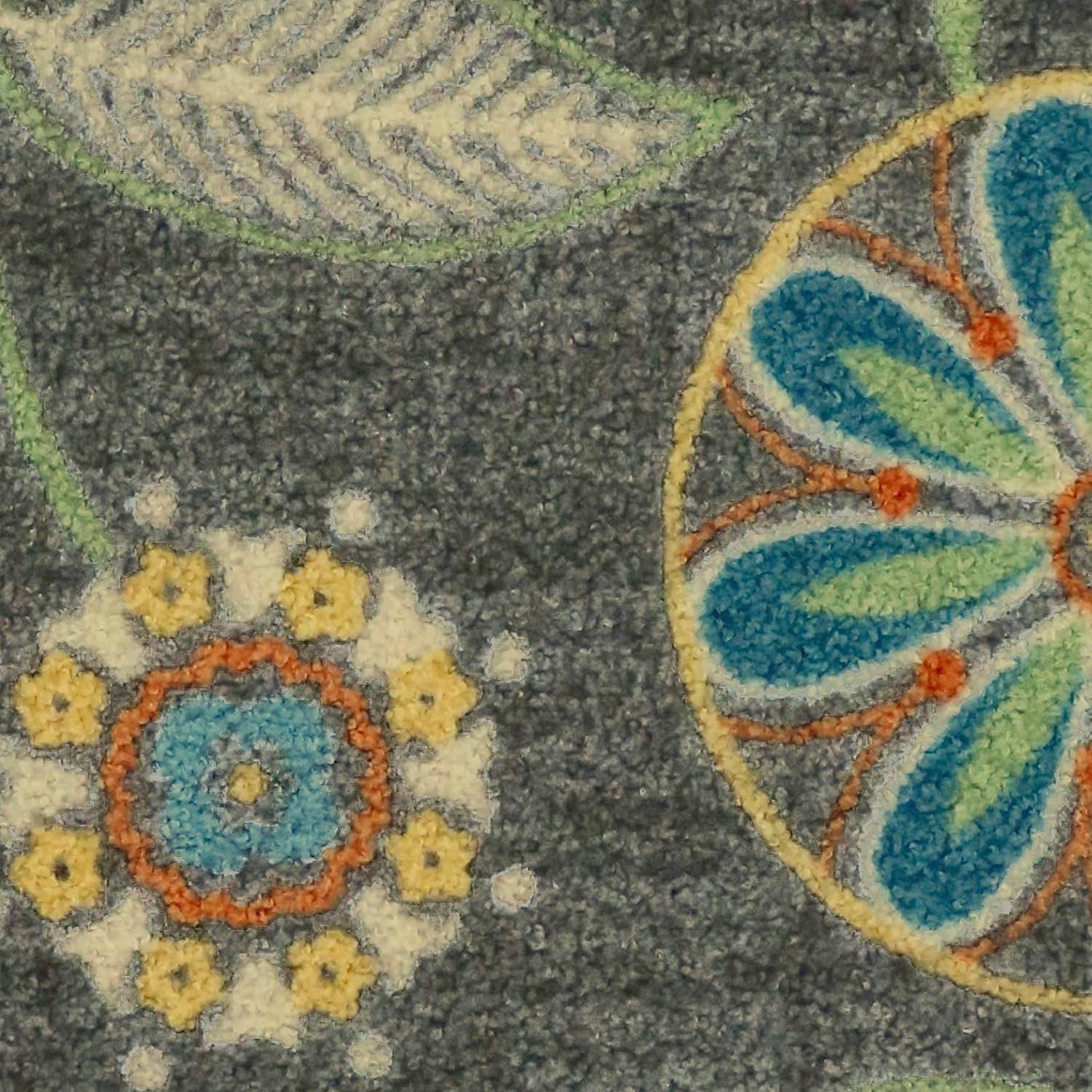 Gray Floral Tufted Washable Accent Rug