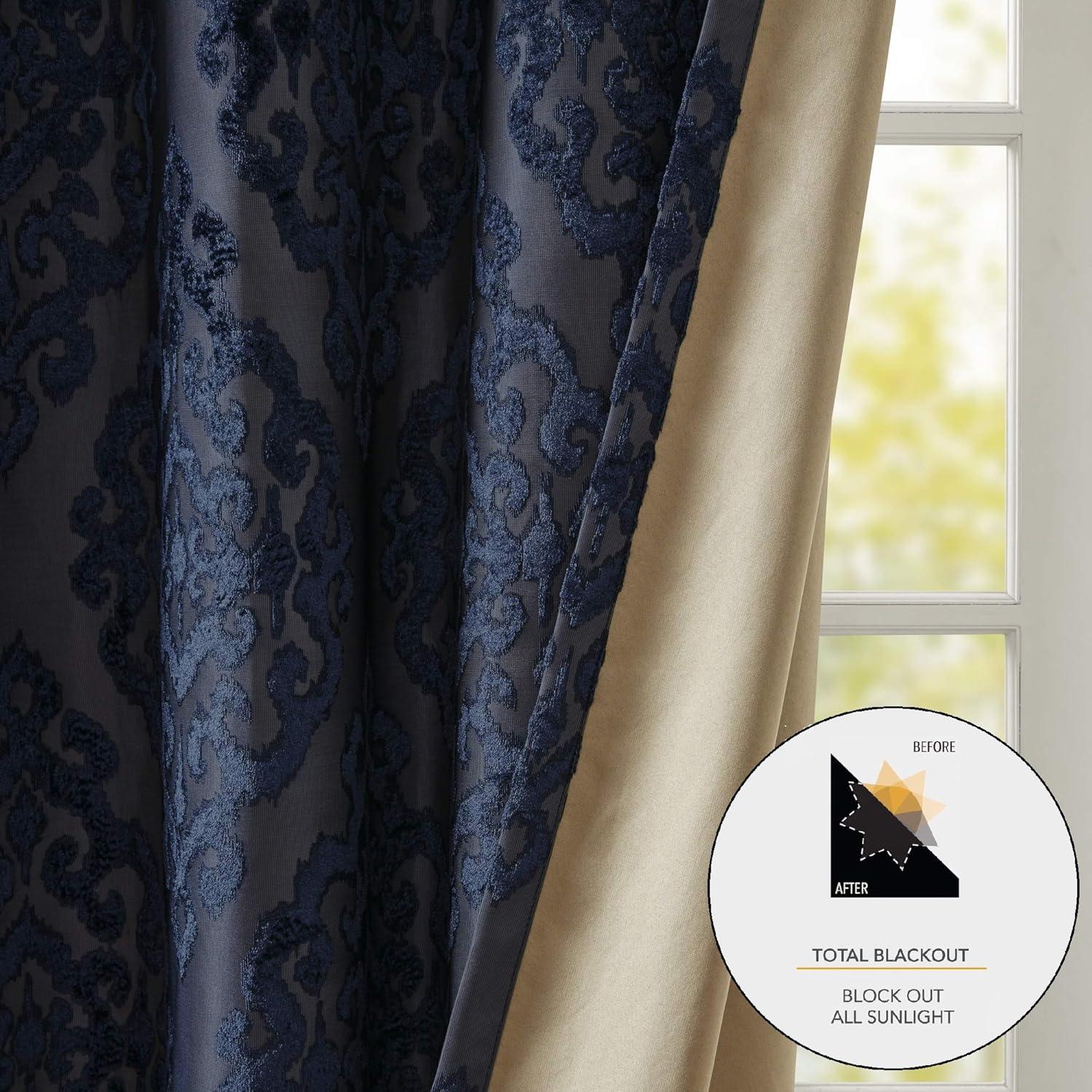 Navy Polyester Blackout Grommet Top Curtain Panel, 50 x 108 in