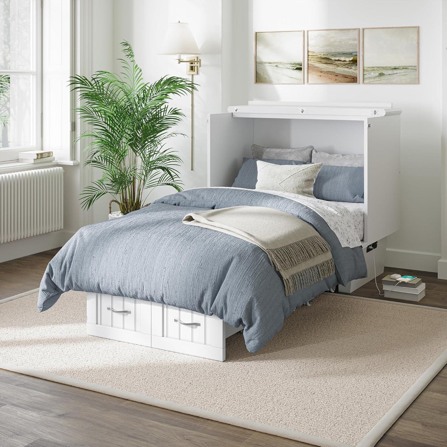 Nantucket Murphy Bed Chest Twin in White with Charging Station & Coolsoft Mattress