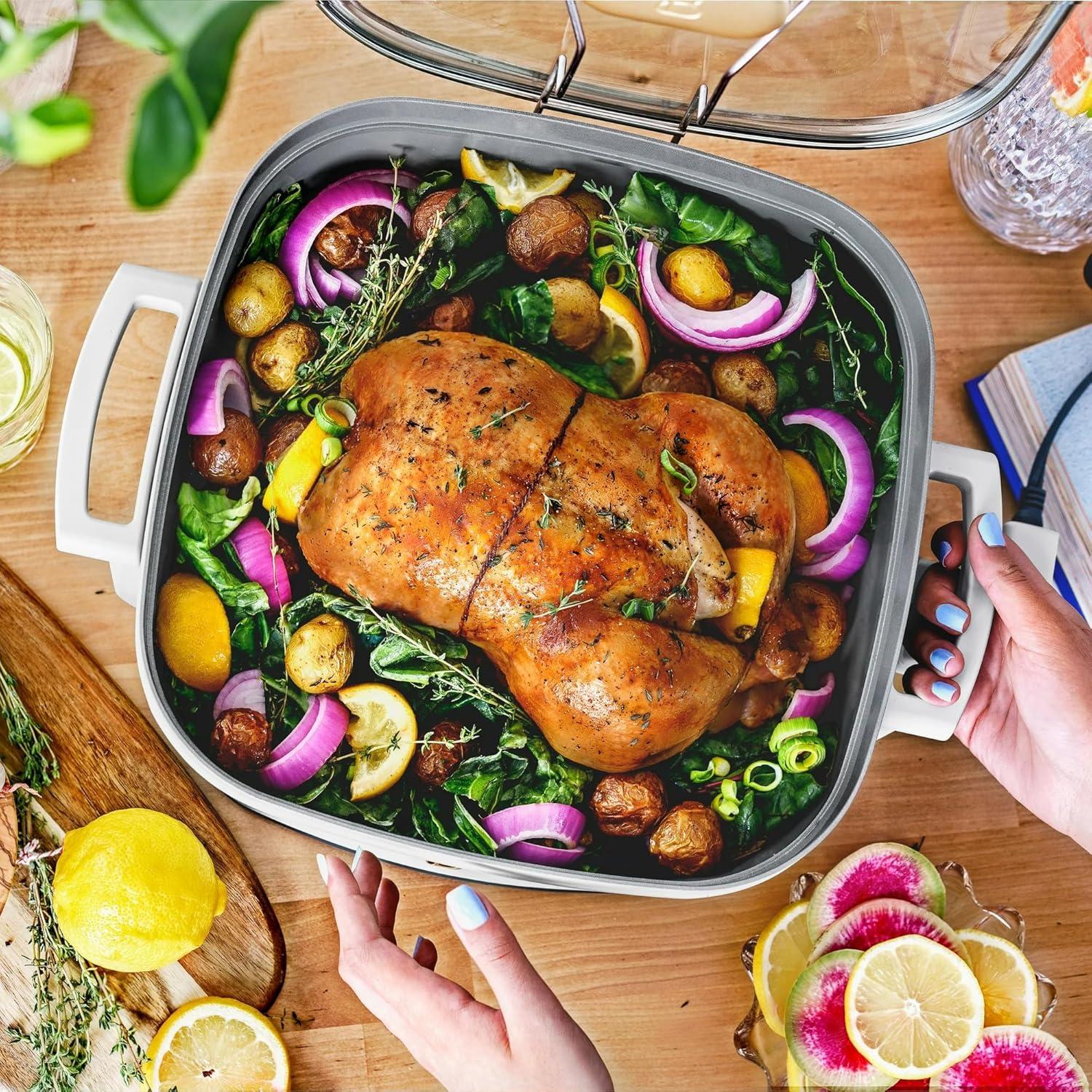 Beautiful 5 in 1 Electric Skillet - Expandable up to 7 Qt with Glass Lid, White Icing by Drew Barrymore