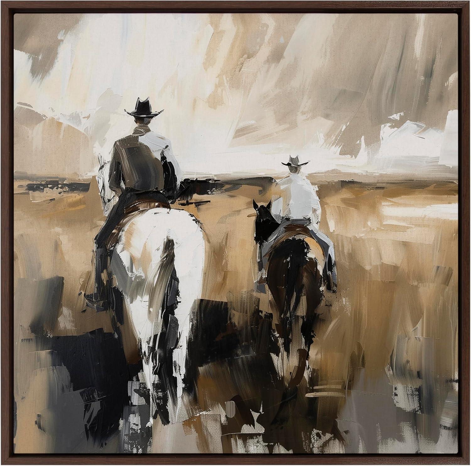 Kate & Laurel All Things Decor 30"x30" Sylvie Cowboy Horseback Neutral 2 Framed Canvas by Creative Bunch Brown