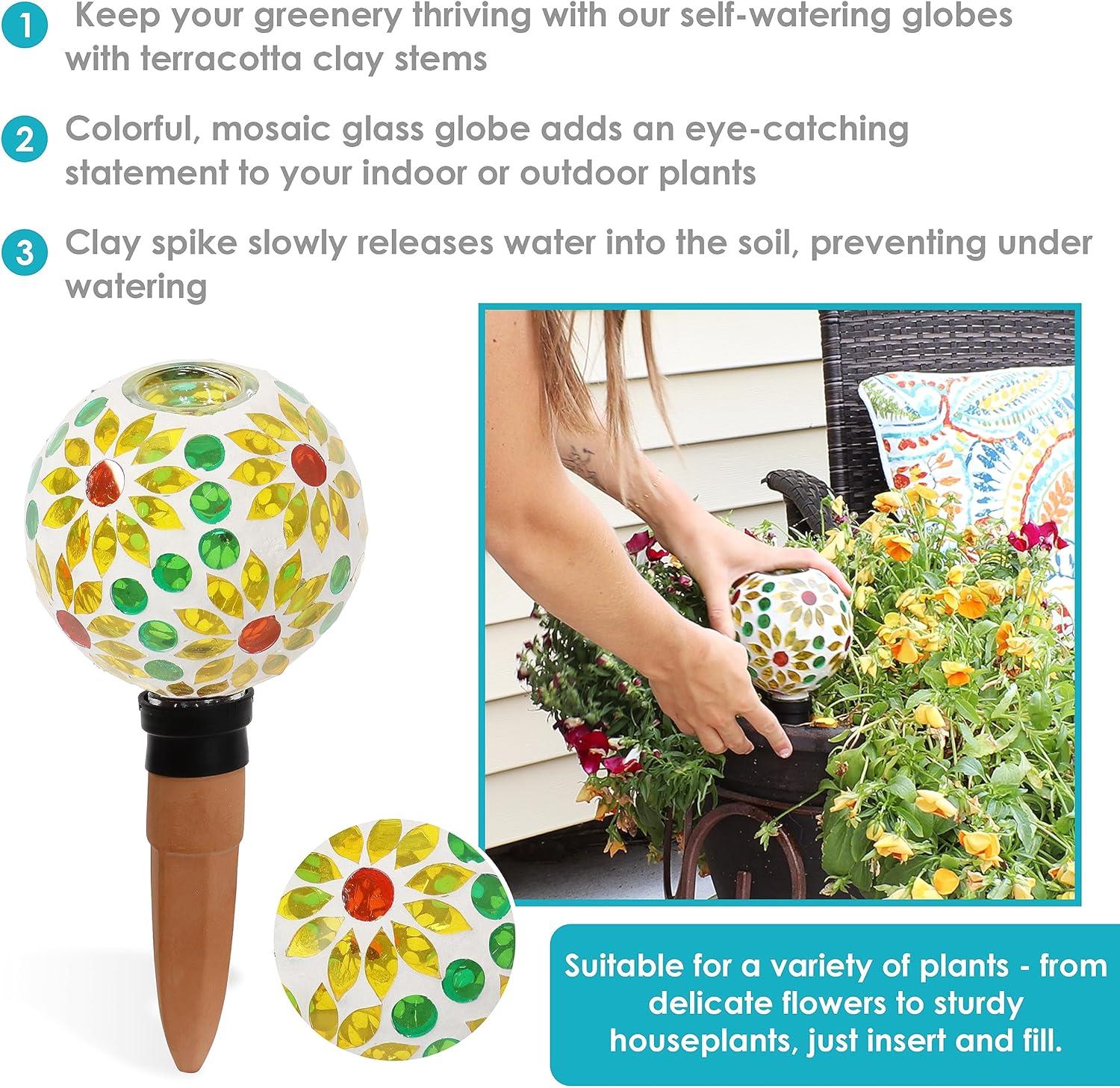 Sunnydaze Glass Mosaic Watering Globe for Plants and Flowers