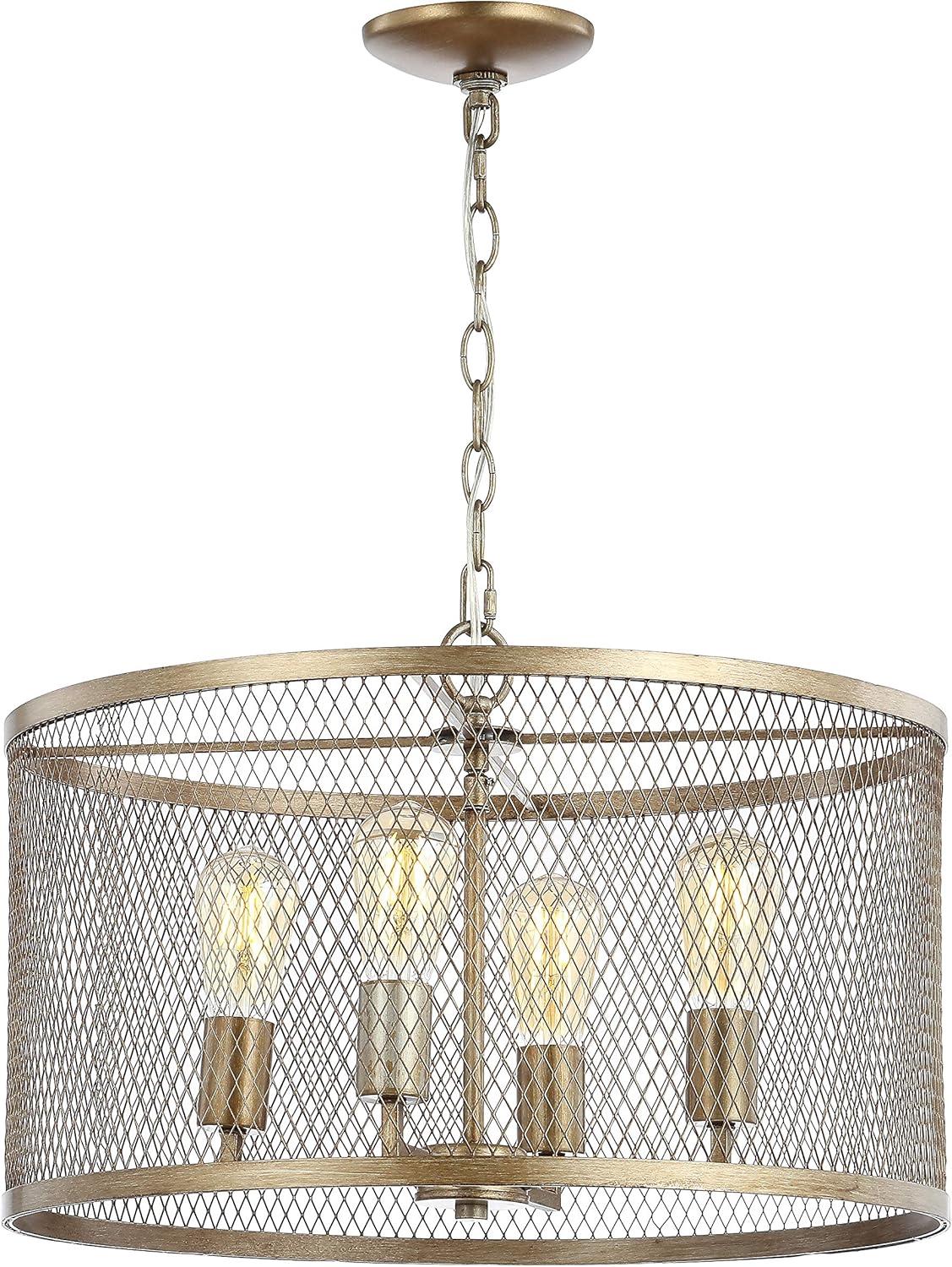 Pen 4-Light 20" Iron Adjustable Industrial Mesh LED Pendant, Gold