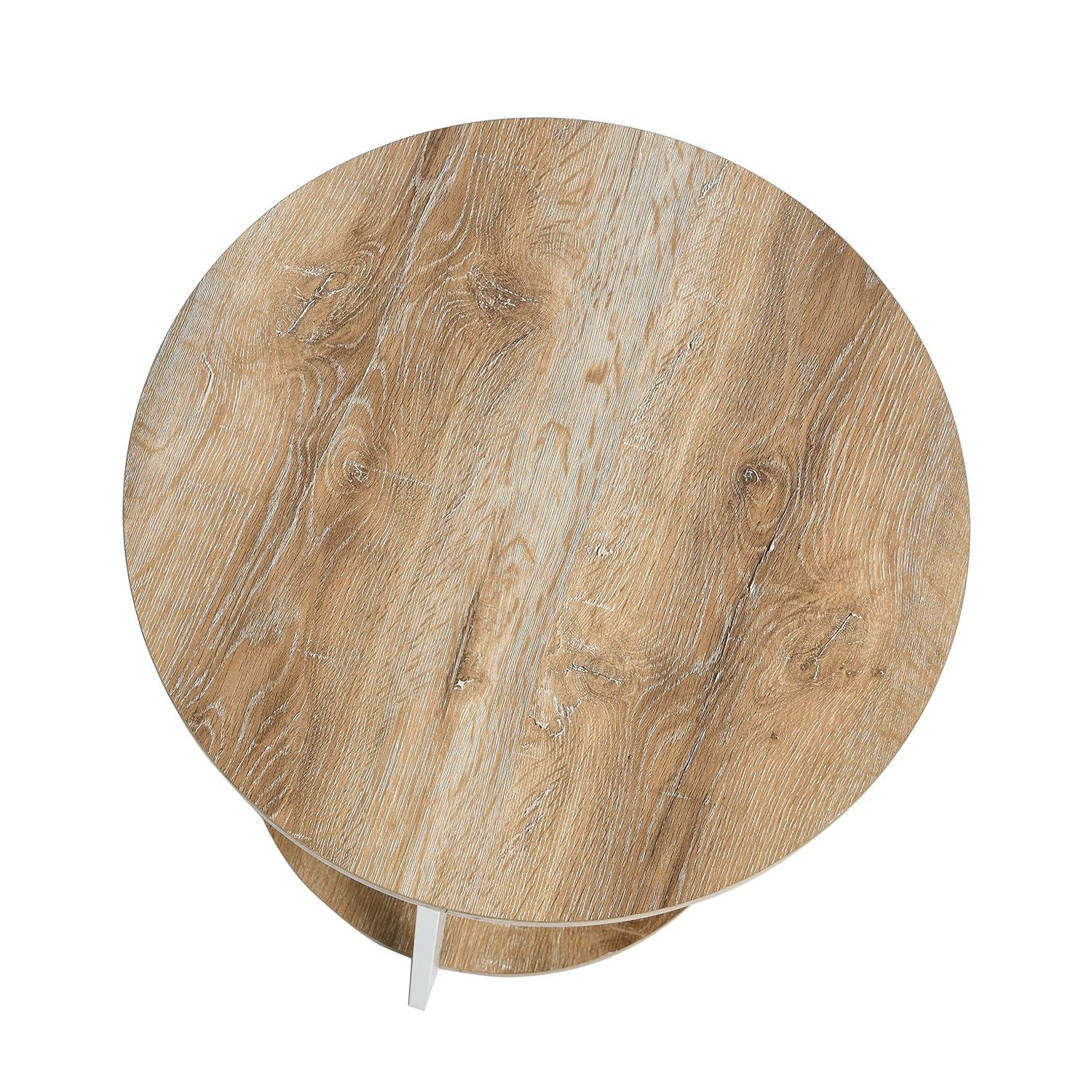 Household Essentials Jamestown Round End Table Brown/White: Modern Minimalist, Iron Frame, Particle Board Top