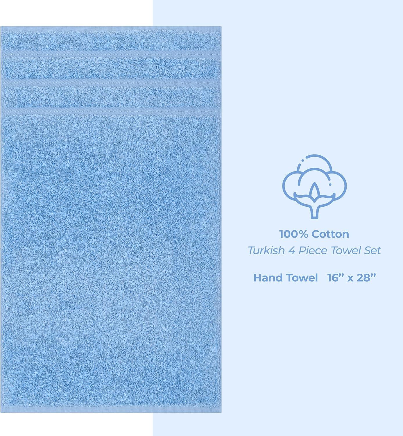 American Soft Linen 4 Pack Hand Towel Set, 100% Cotton, 16 inch by 28 inch, Hand Face Towels for Bathroom, Sky Blue