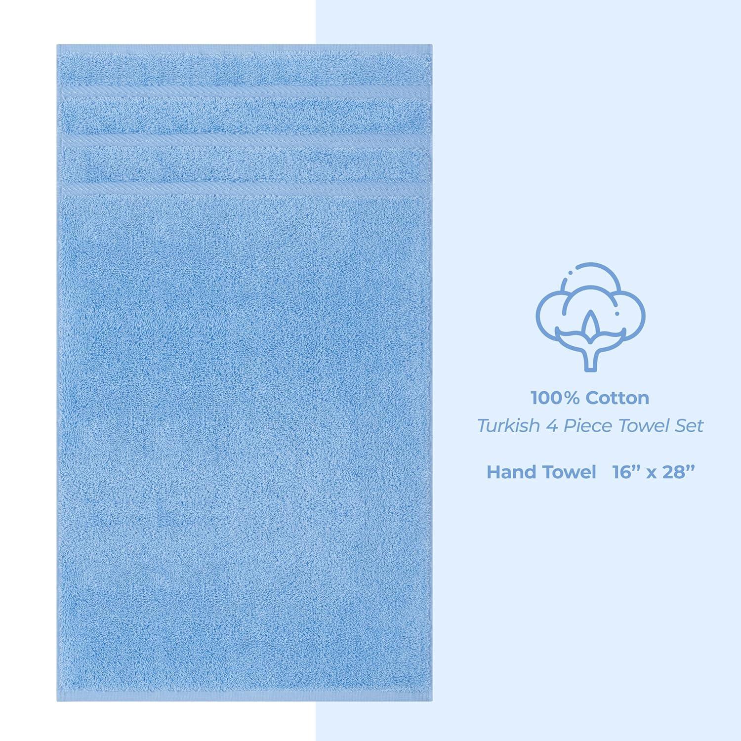 American Soft Linen 4 Pack Hand Towel Set, 100% Cotton, 16 inch by 28 inch, Hand Face Towels for Bathroom, Sky Blue