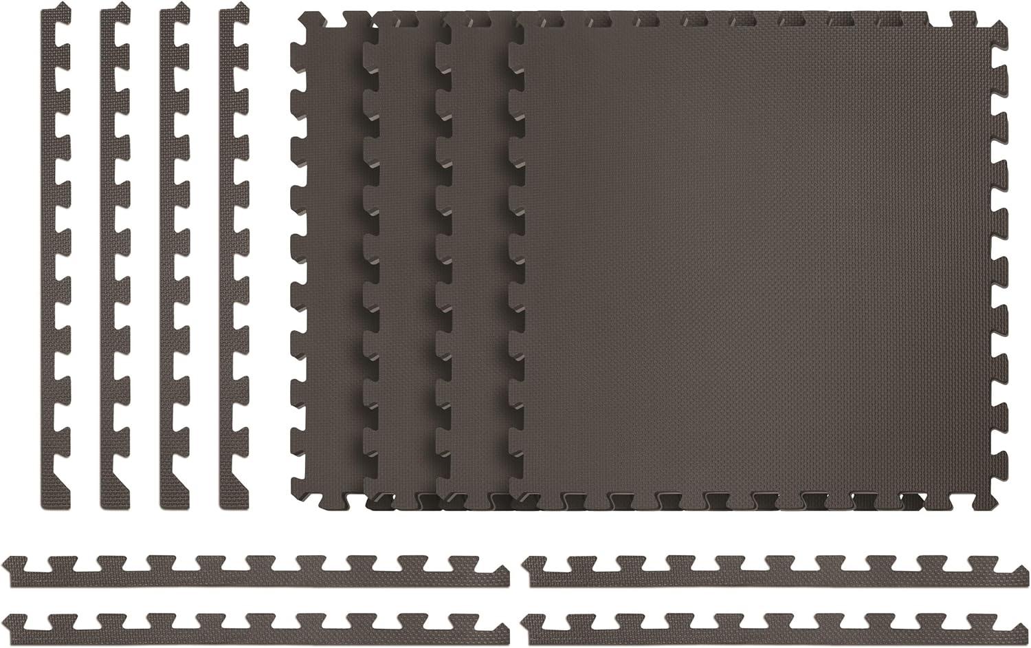 Gray and Black EVA Foam Interlocking Exercise Mats, 24" x 24"