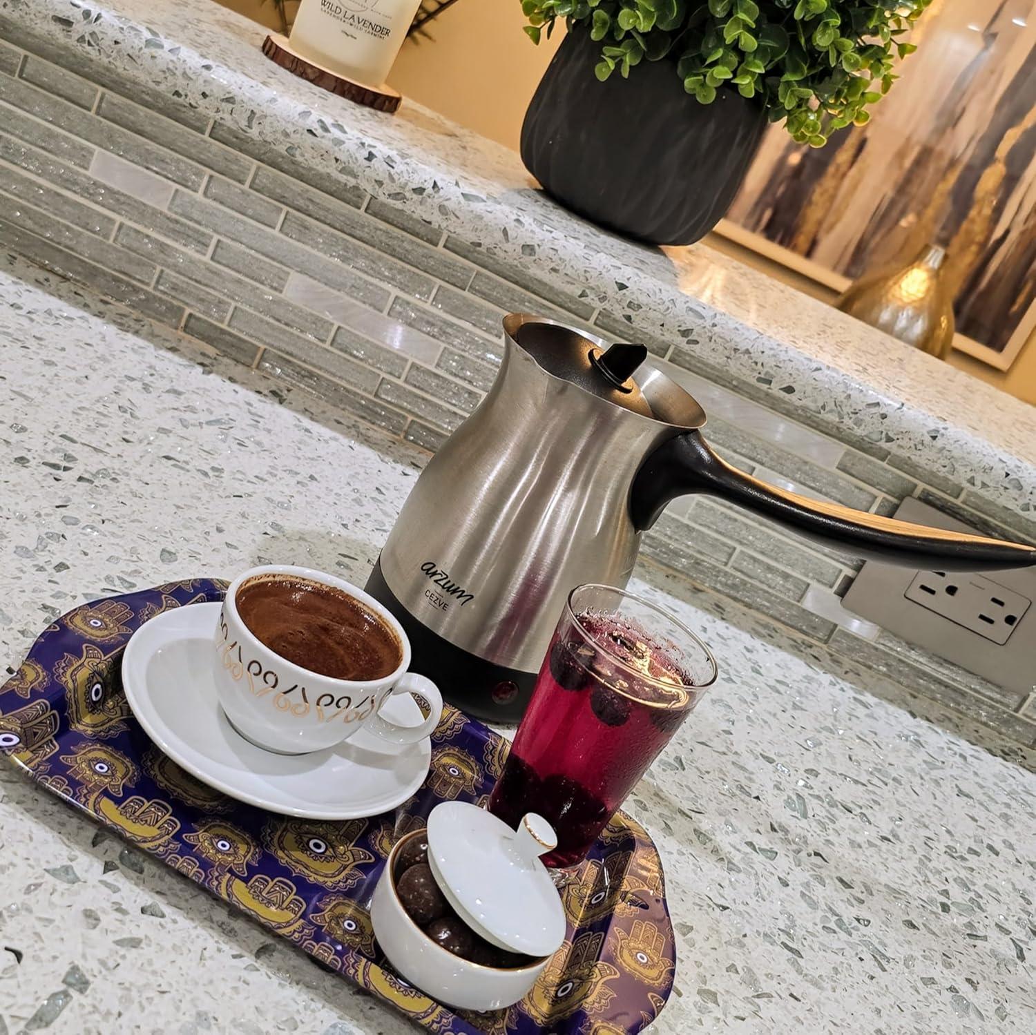 Cezve Electric Turkish Coffee Maker, Stainless Steel, Boil-dry Protection, Lid For Extra Protection, Cordless Use, 1 To 4 Cups, 120v, 3-pin Us-plug, 800w