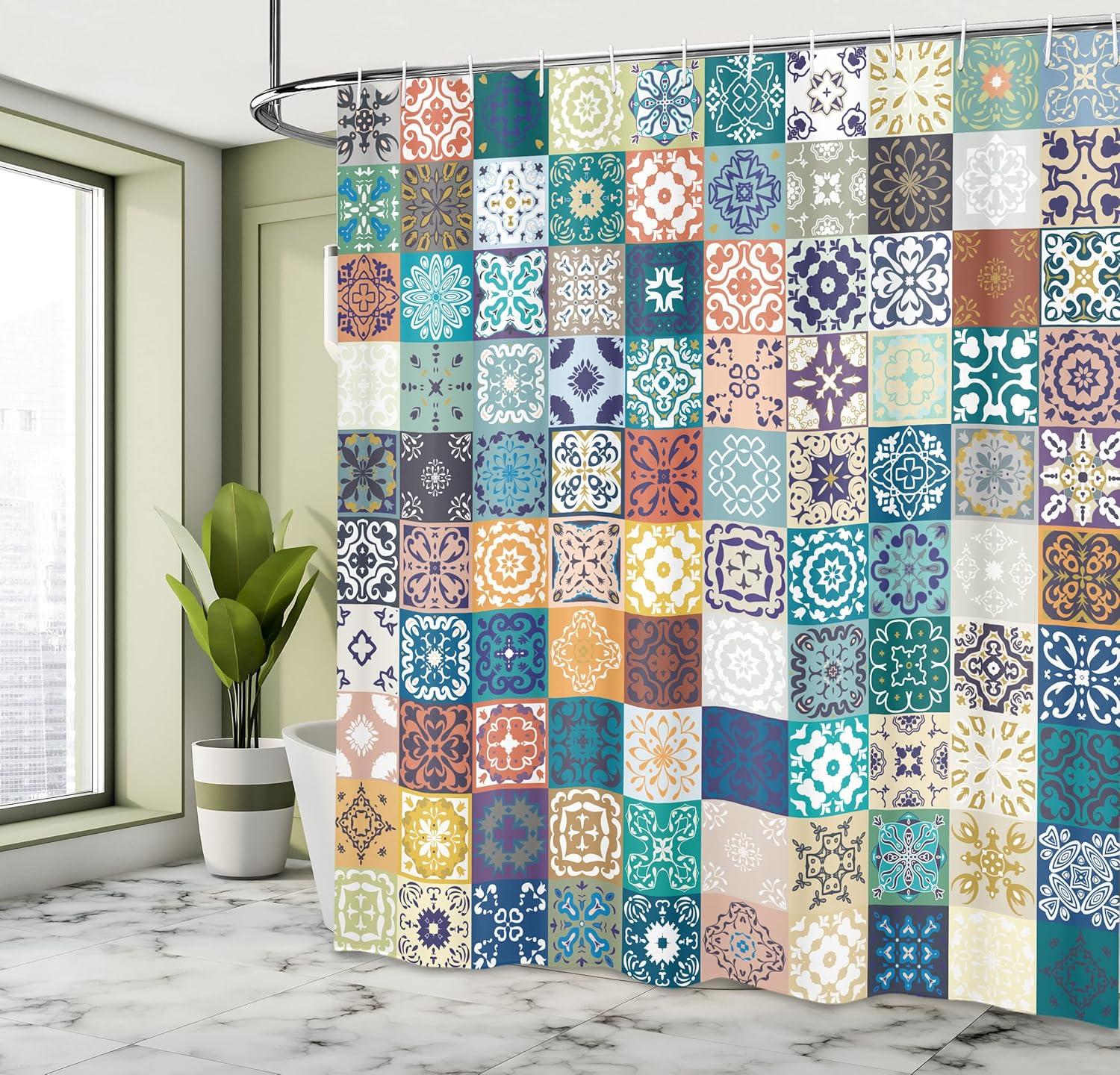 Patterned Shower Curtain with Hooks Included