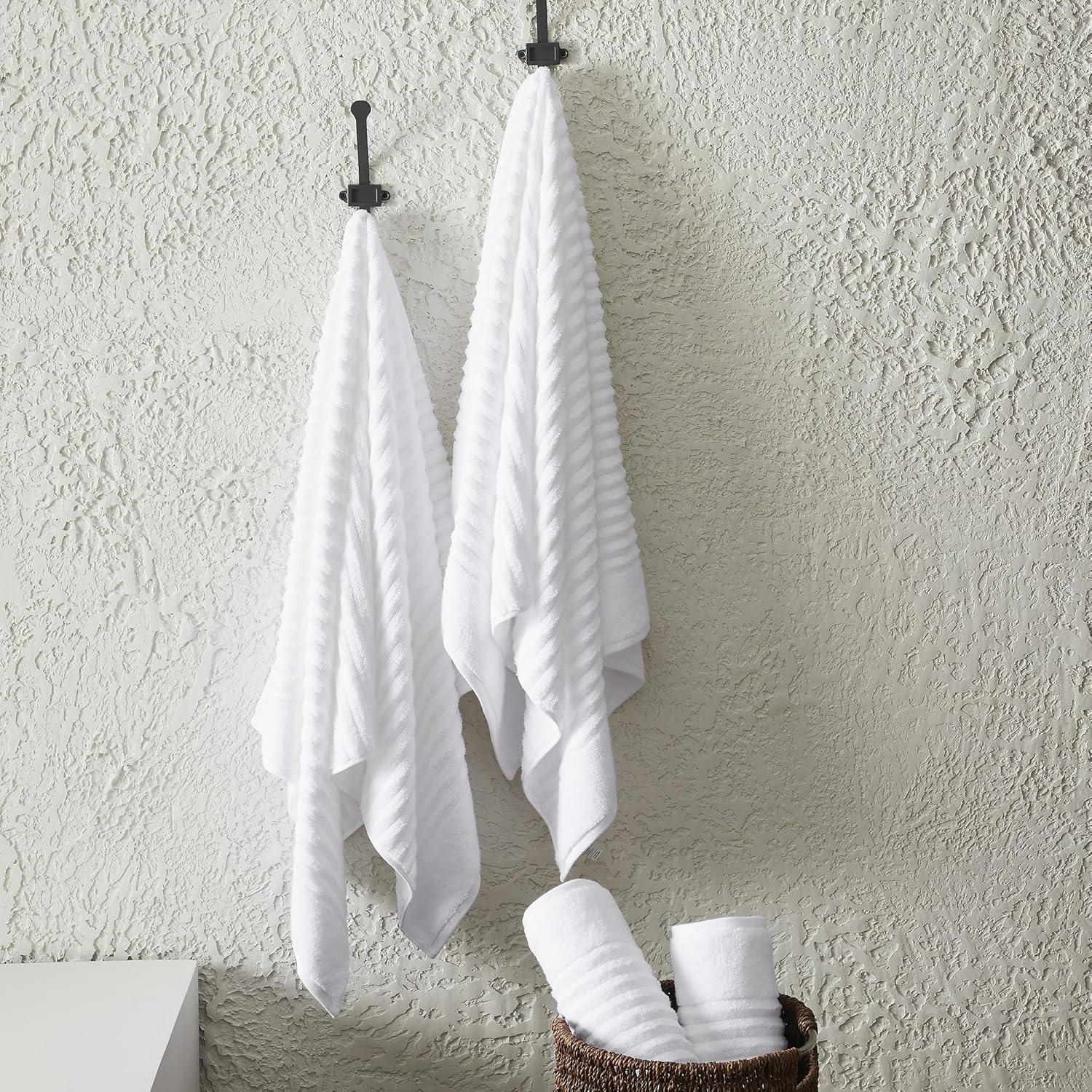 White Combed Cotton Ribbed Hand Towel Set - 6 Pack