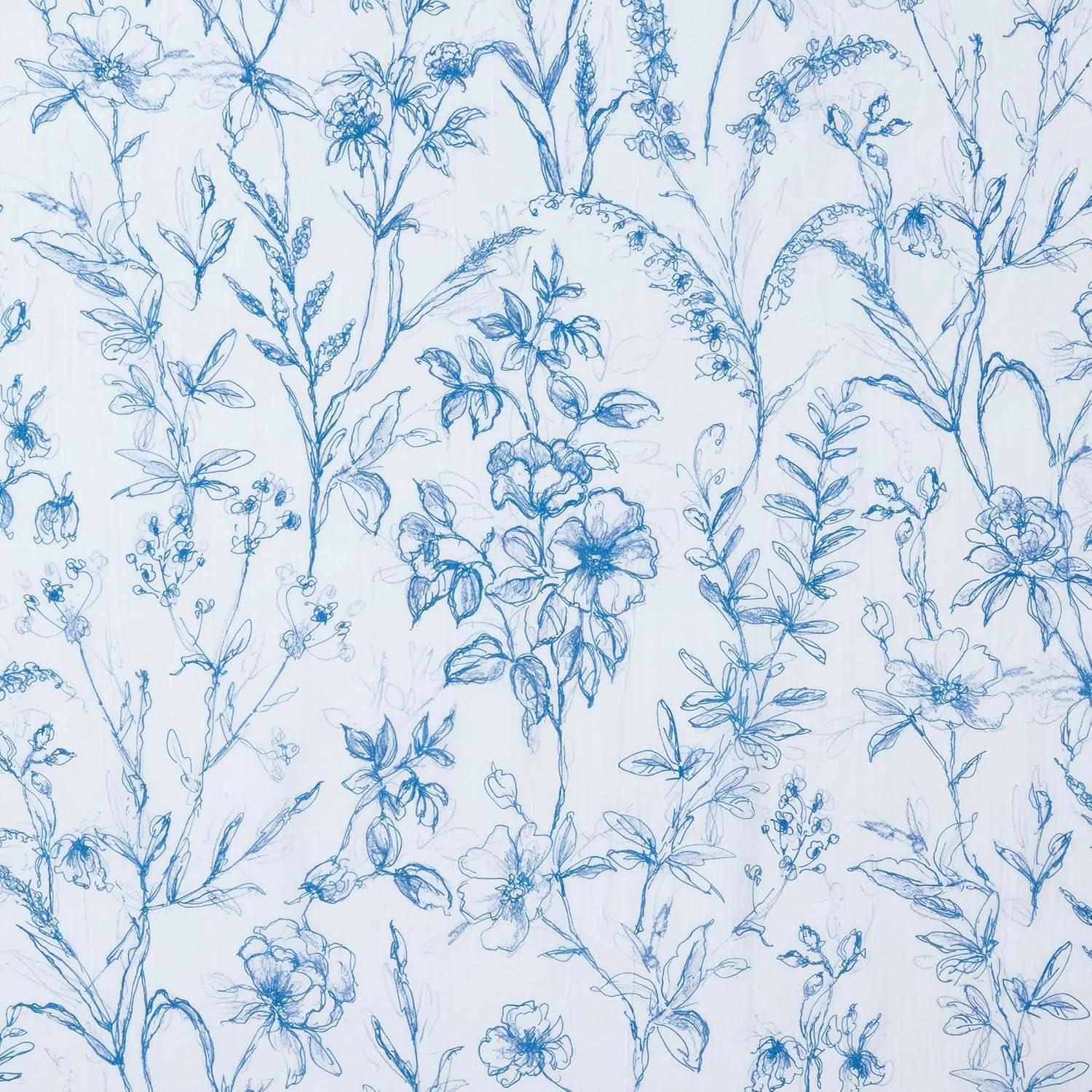 Chinoiserie Blue Floral Sheer Rod Pocket Curtain Panel 51" x 63"