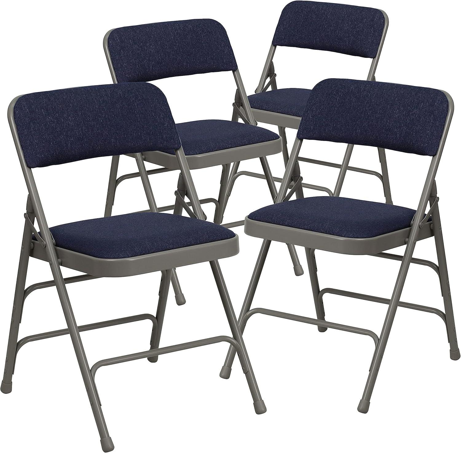 Flash Furniture 4 Pack HERCULES Series Curved Triple Braced & Double Hinged Navy Fabric Metal Folding Chair