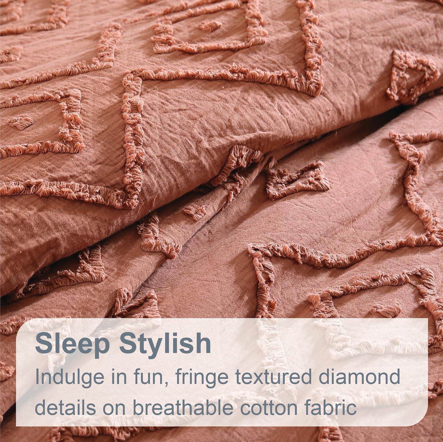 Swift Home Rukai 100% Cotton Diamond Clip Jacquard 3D Fringe Texture 5-Piece Comforter Set
