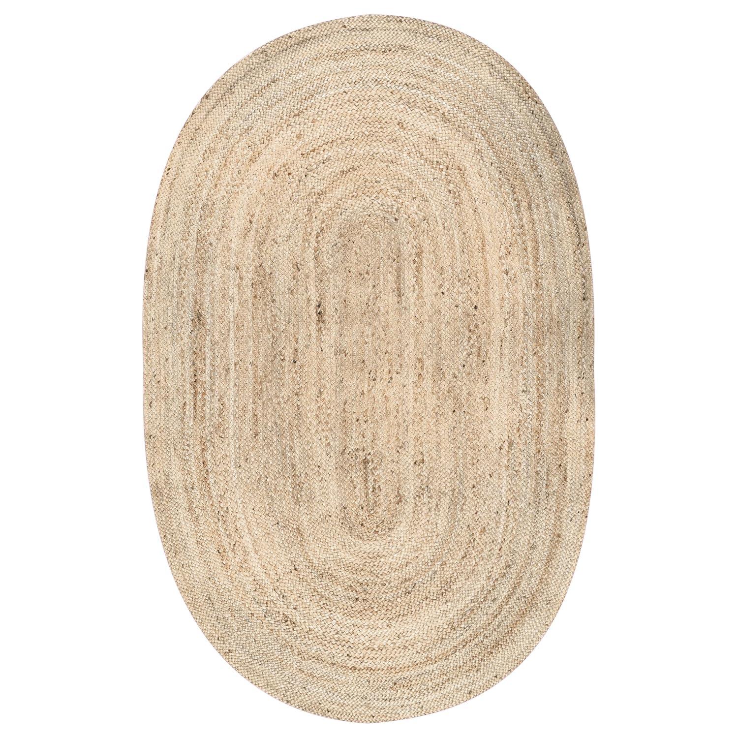 4'x6' Oval Hand Woven Rigo Jute Area Rug Natural - nuLOOM: Modern Braided Indoor Flat Pile Rug