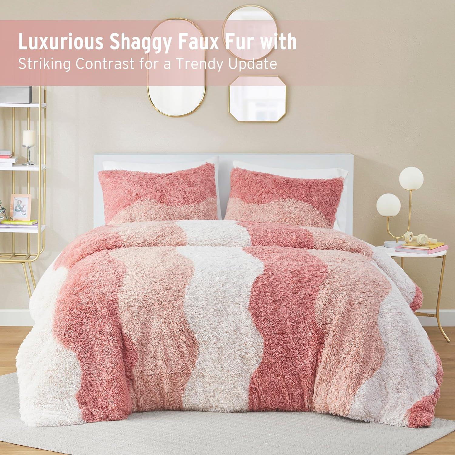 Intelligent Design Rachel Ombre Shaggy Faux Fur Microfiber Soft Duvet Cover Set Blush