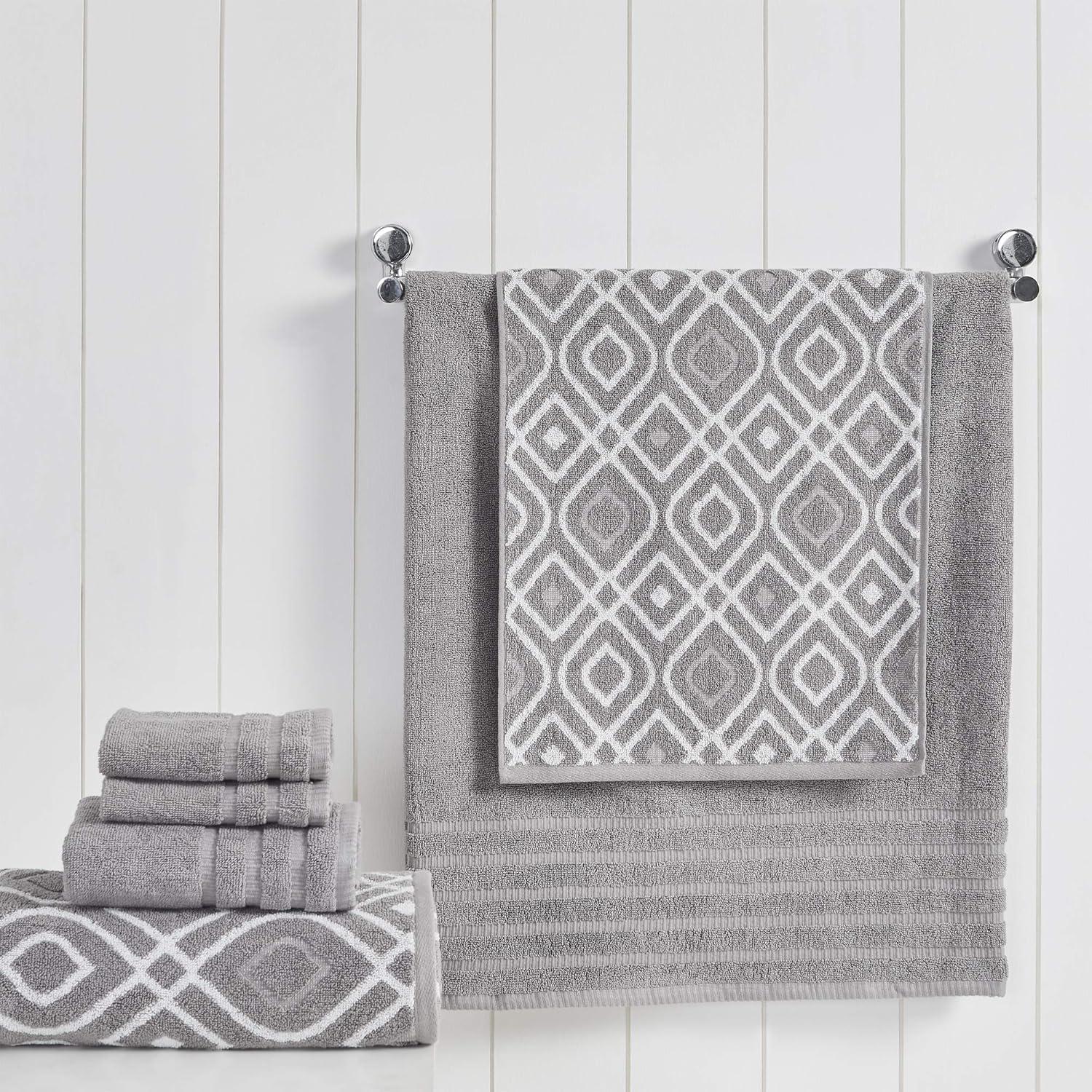 Modern Threads 6 Piece Set, 2 Bath Towels, 2 Hand Towels, 2 Washcloths Yarn Dyed Jacquard/Solid Towel Set Oxford