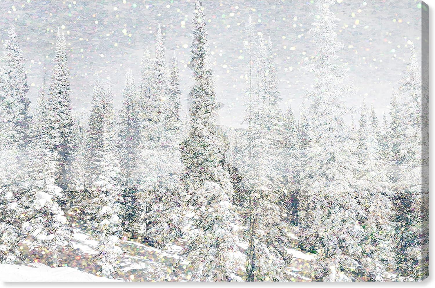 Wynwood Studio Holiday and Seasonal Wall Art Canvas Prints 'Magic Snow Trees' Winter Home Décor - Gray, White, 24" x 16"