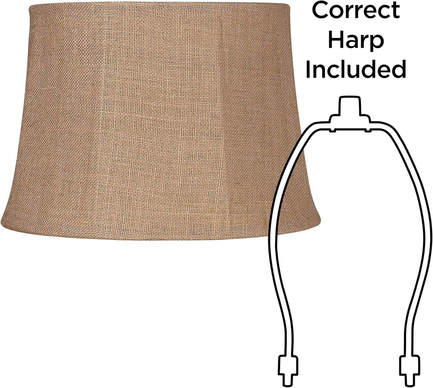 Springcrest Natural Burlap Medium Drum Lamp Shade 13" Top x 16" Bottom x 11" Slant x 10.75" High (Spider) Replacement with Harp and Finial