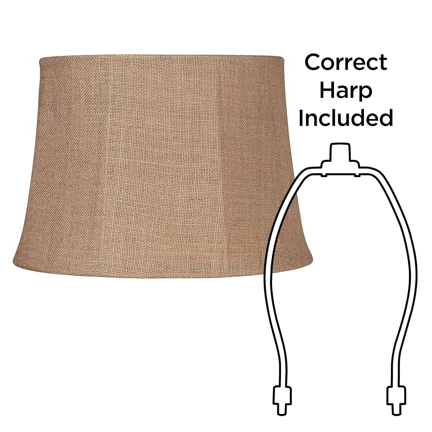 Springcrest Natural Burlap Medium Drum Lamp Shade 13" Top x 16" Bottom x 11" Slant x 10.75" High (Spider) Replacement with Harp and Finial