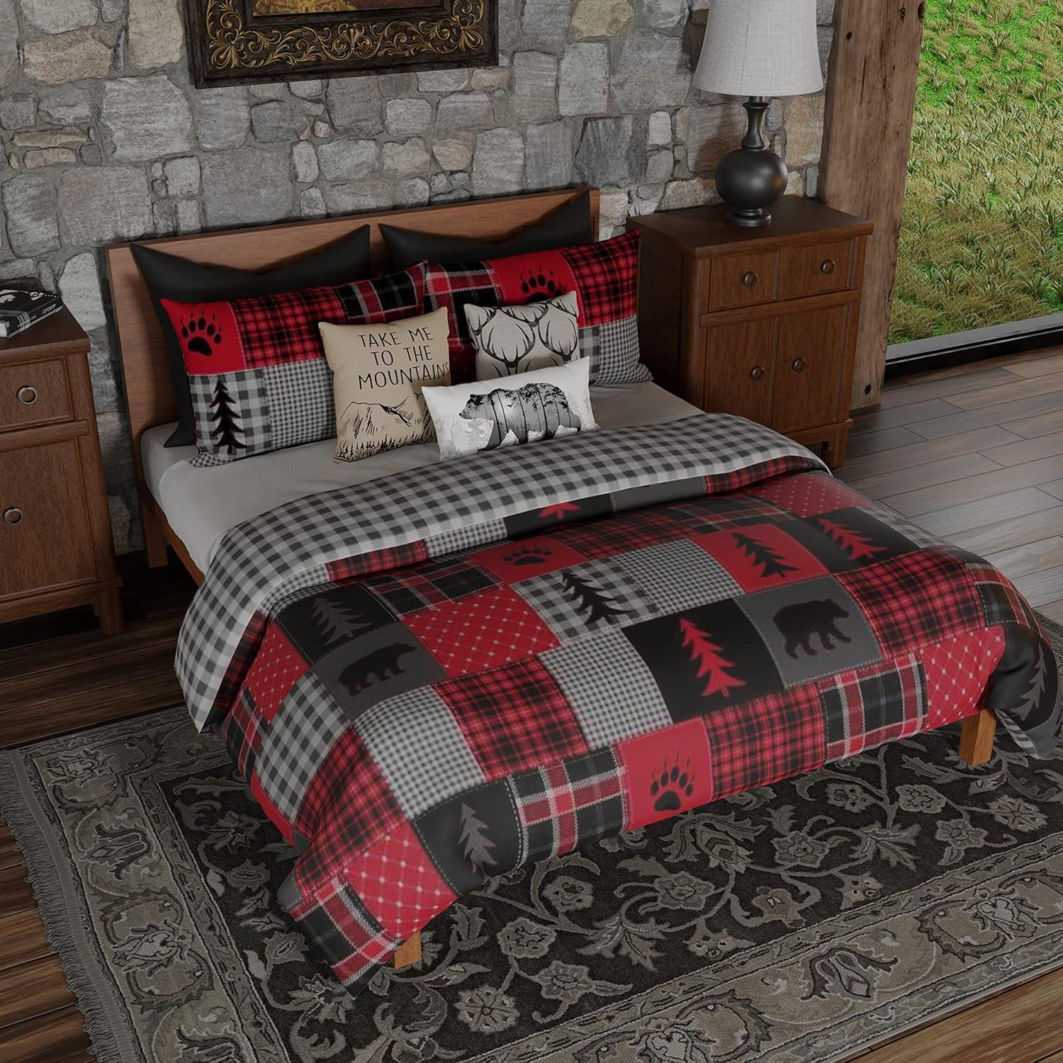 Red and Gray Reversible Twin Microfiber Quilt Set