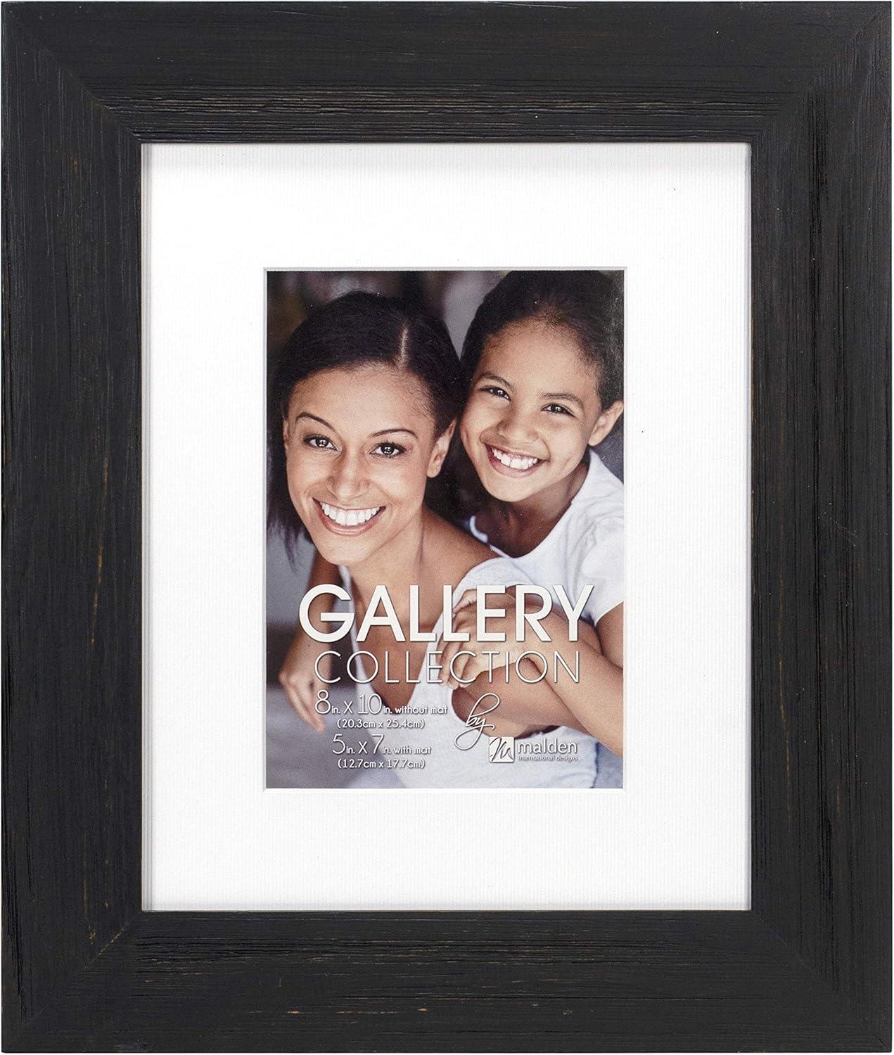 Black Distressed Wood Bevel Matted 5x7/8x10 Photo Frame