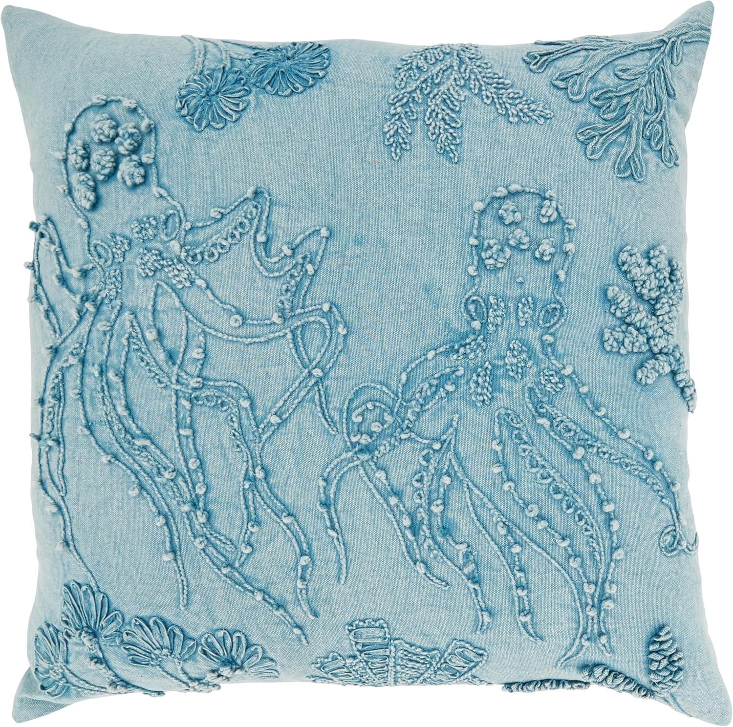 Blue Cotton Stonewashed Octopus Throw Pillow Cover 20"x20"