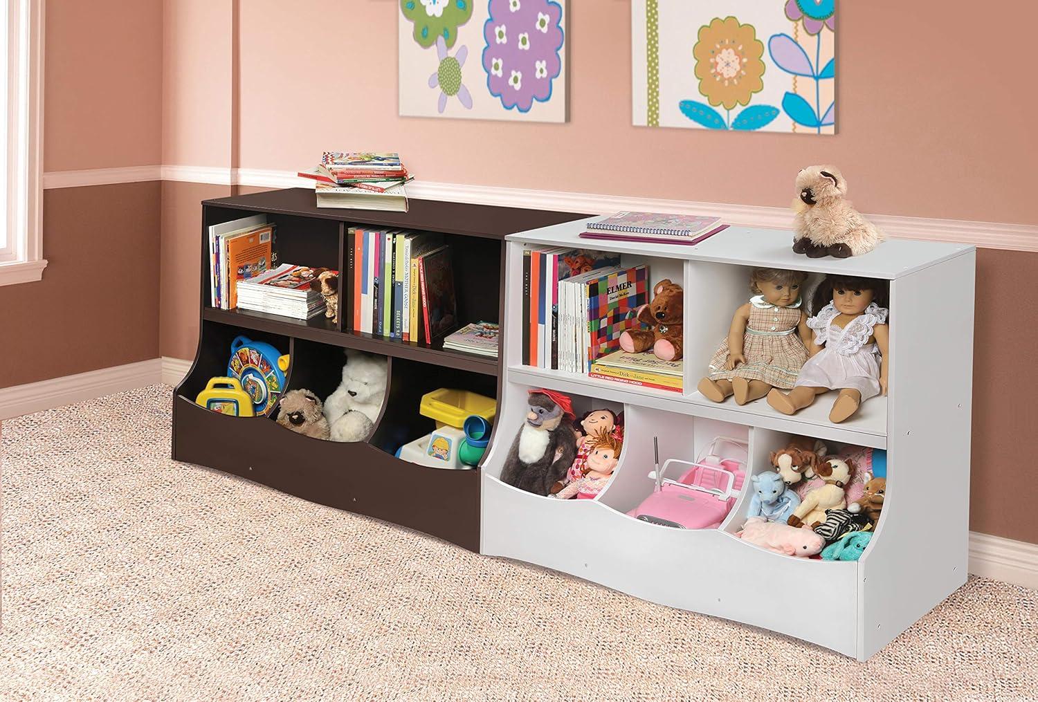 White MDF Kids Toy Storage Organizer with Cubby Bins