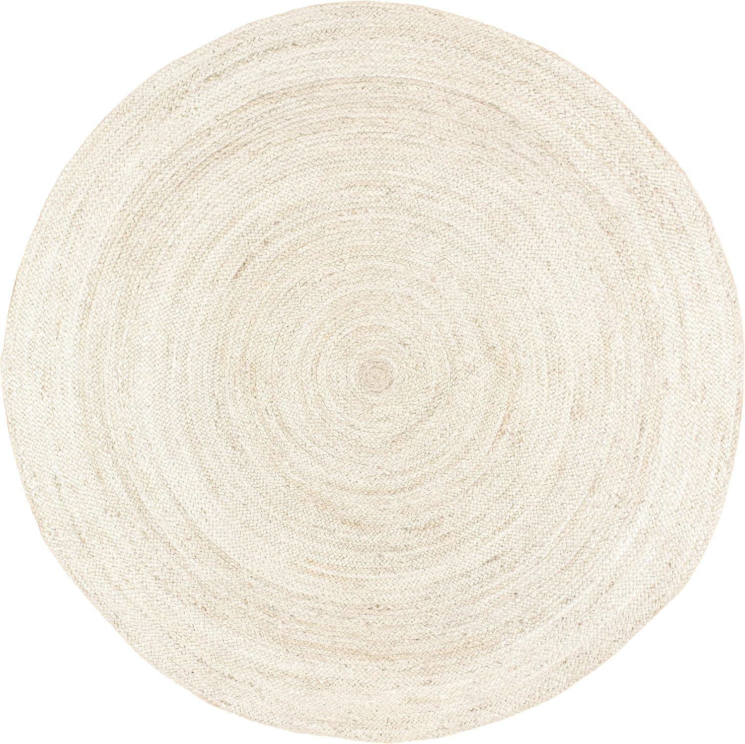 5' Round Hand Woven Rigo Jute Area Rug Off White - nuLOOM: Farmhouse Style, Low Pile, Indoor Use, Classic Pattern