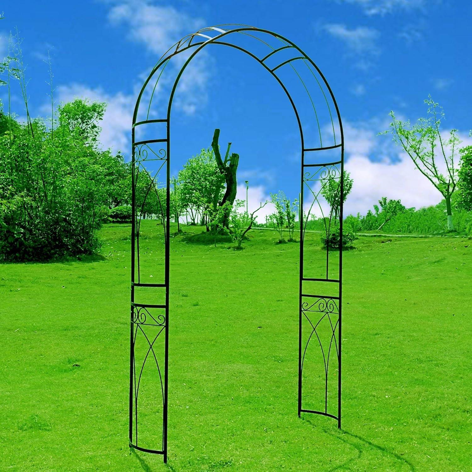 OUTOUR Stereoscopic Metal Garden Arch Arbor Arbour Archway with Graceful Curve for Climbing Plants Roses Vines, Outdoor Garden Lawn Backyard Patio, Wedding, Black