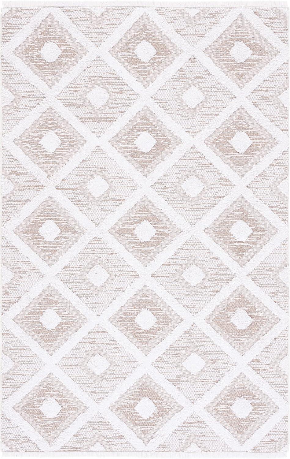 Augustine Nomadic Ivory Beige 76" Synthetic Geometric Area Rug