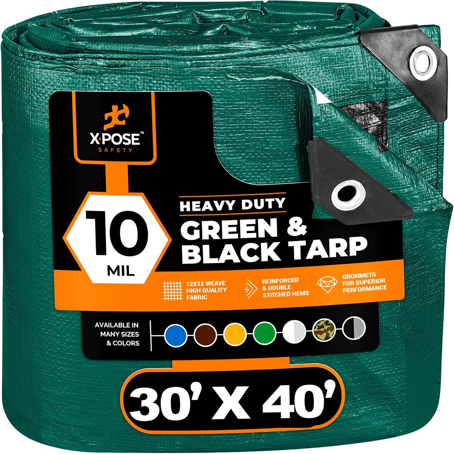 Heavy Duty Green and Black Poly Tarp 30' x 40' 10 Mil