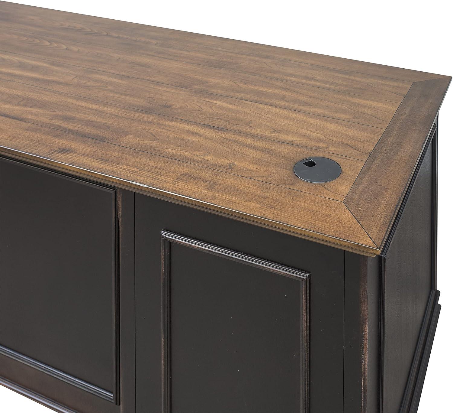 Hartford Executive Home Office Desk with Hutch, Black and Brown