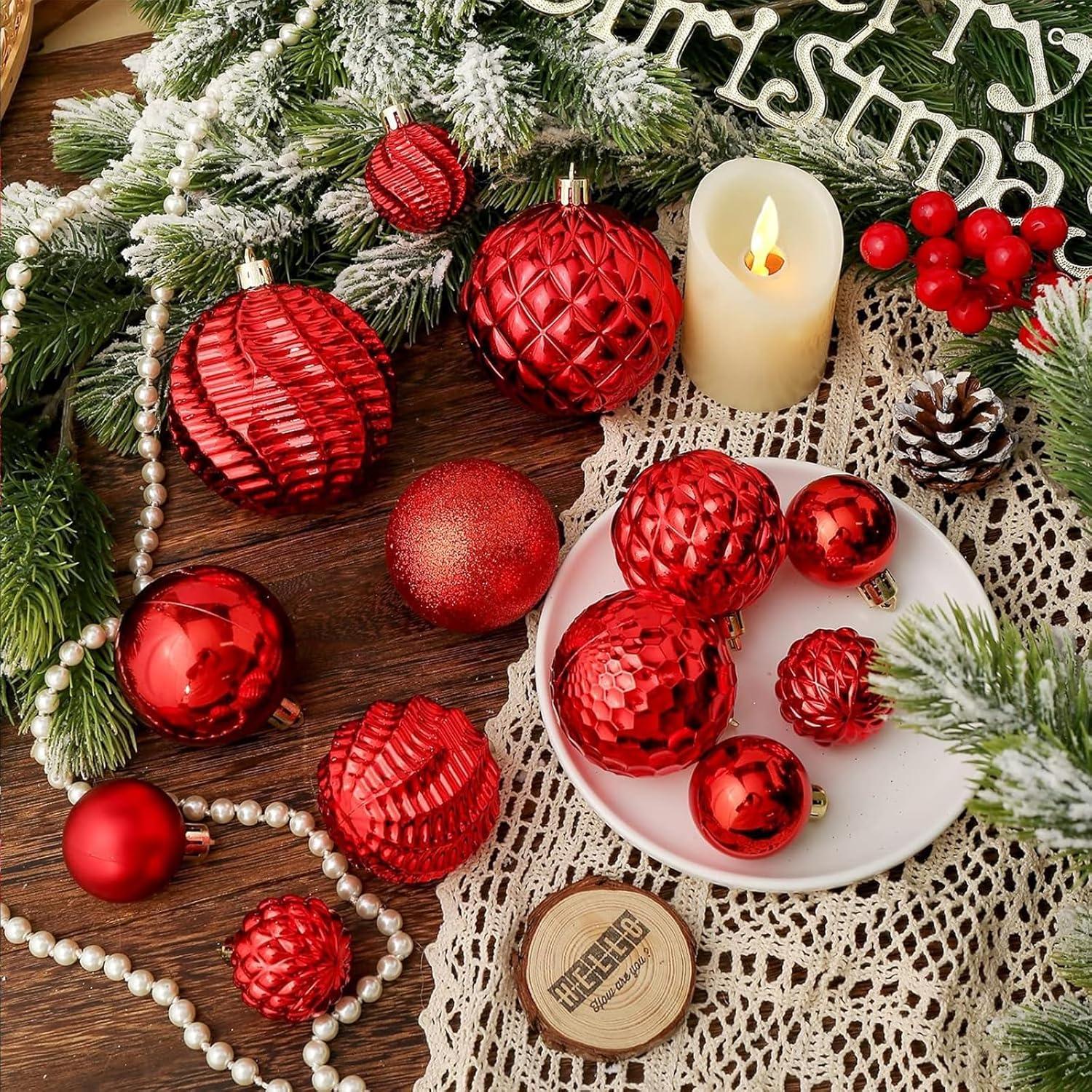 Christmas Balls Ornaments -36pcs Shatterproof Christmas Tree Decorations with Hanging Loop for Xmas Tree Wedding Holiday Party Home Decor,6 Styles in 3 Sizes(Red)