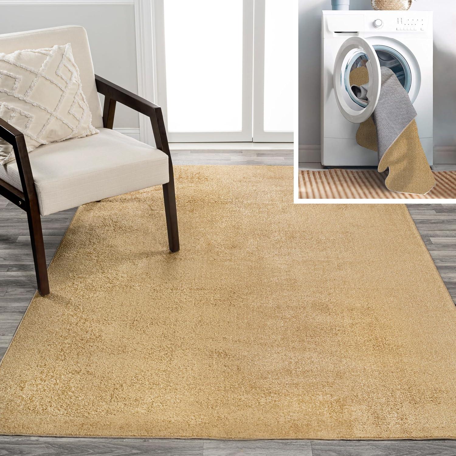 JONATHAN Y Twyla Classic Solid Low-Pile Machine-Washable Yellow 5 ft. x 8 ft. Area Rug