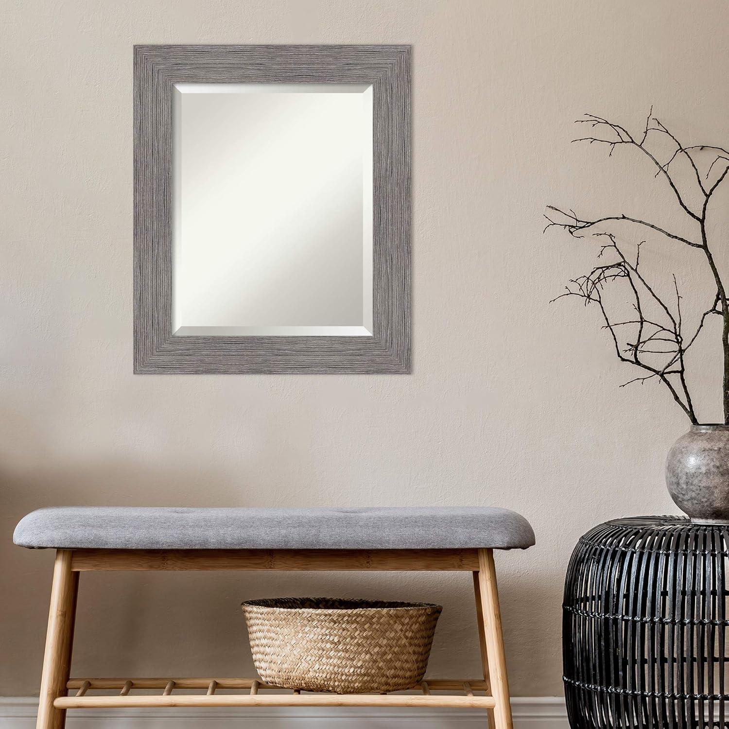 Amanti Art Grey Bathroom Mirror for Over Sink, 26x22 Pinstripe Plank Grey Rectangle Vanity Mirror, Small Country Rustic Frame, Hangs Horizonally and Vertically, Bathroom Wall Decor, Beveled Edge