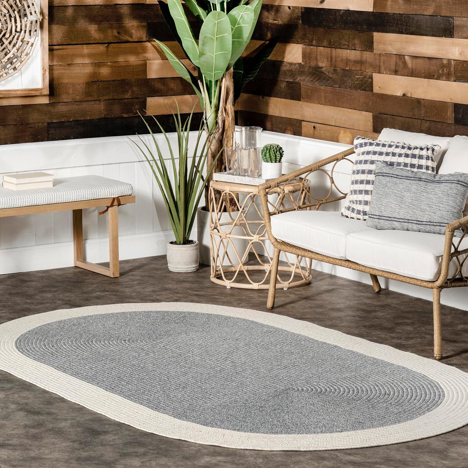 Nuloom Indoor/Outdoor Braided Solid Border Delaine Area Rug