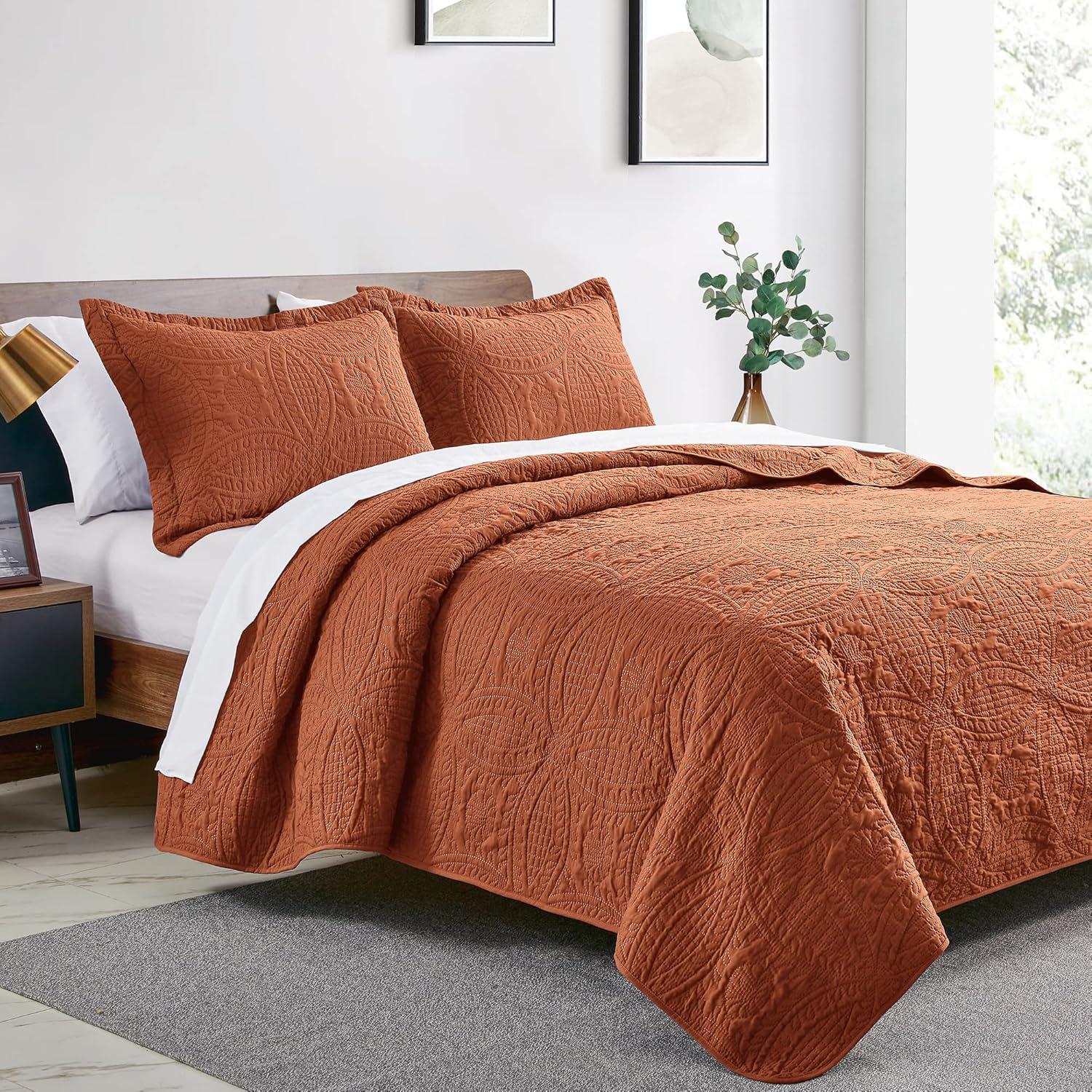 Queen Bed  Bedspreads 3 Piece Coin Pattern Umber - 3 Piece - Full - Queen