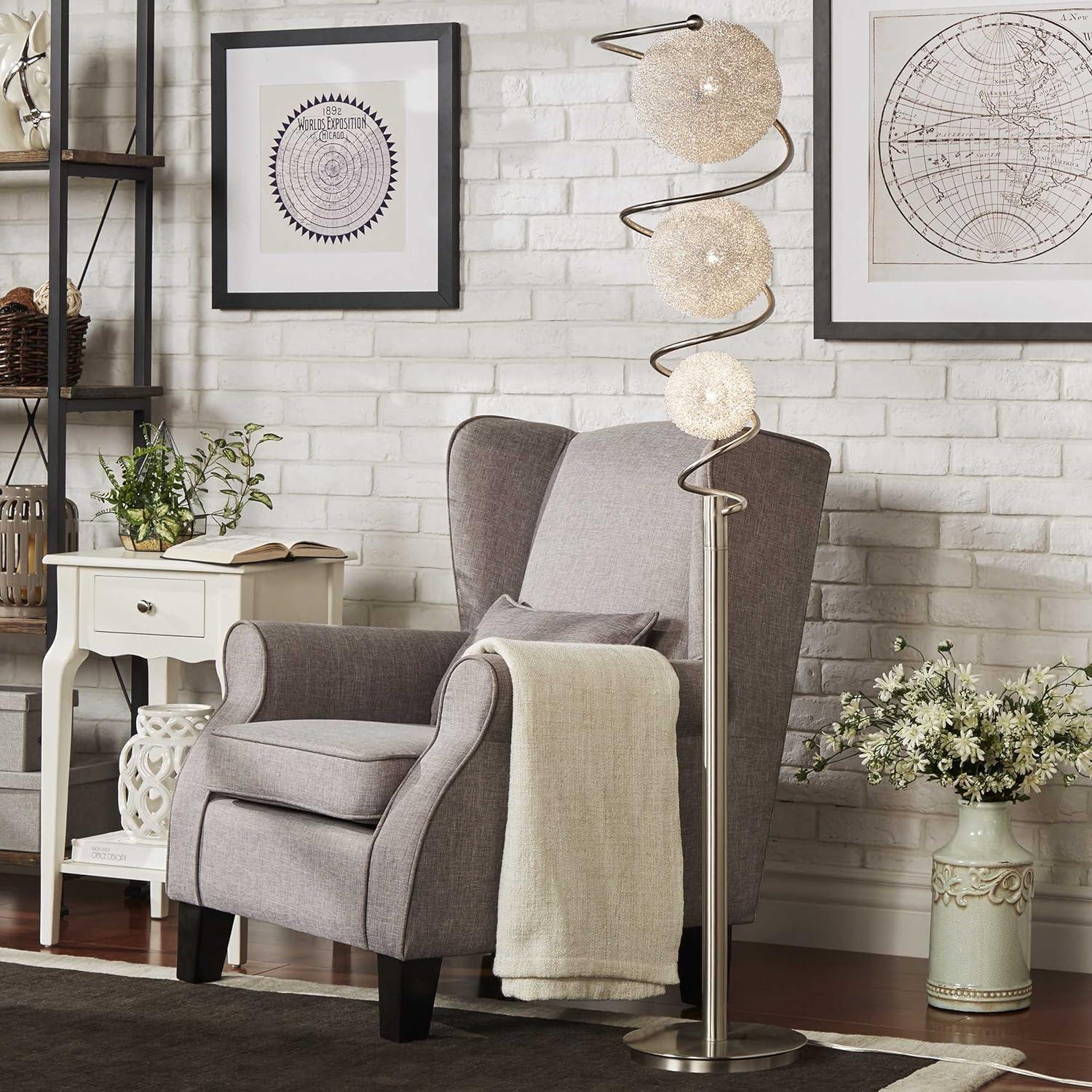 Diya Contemporary 65'' Satin Nickel Floor Lamp with 3 Sparkling Orbs