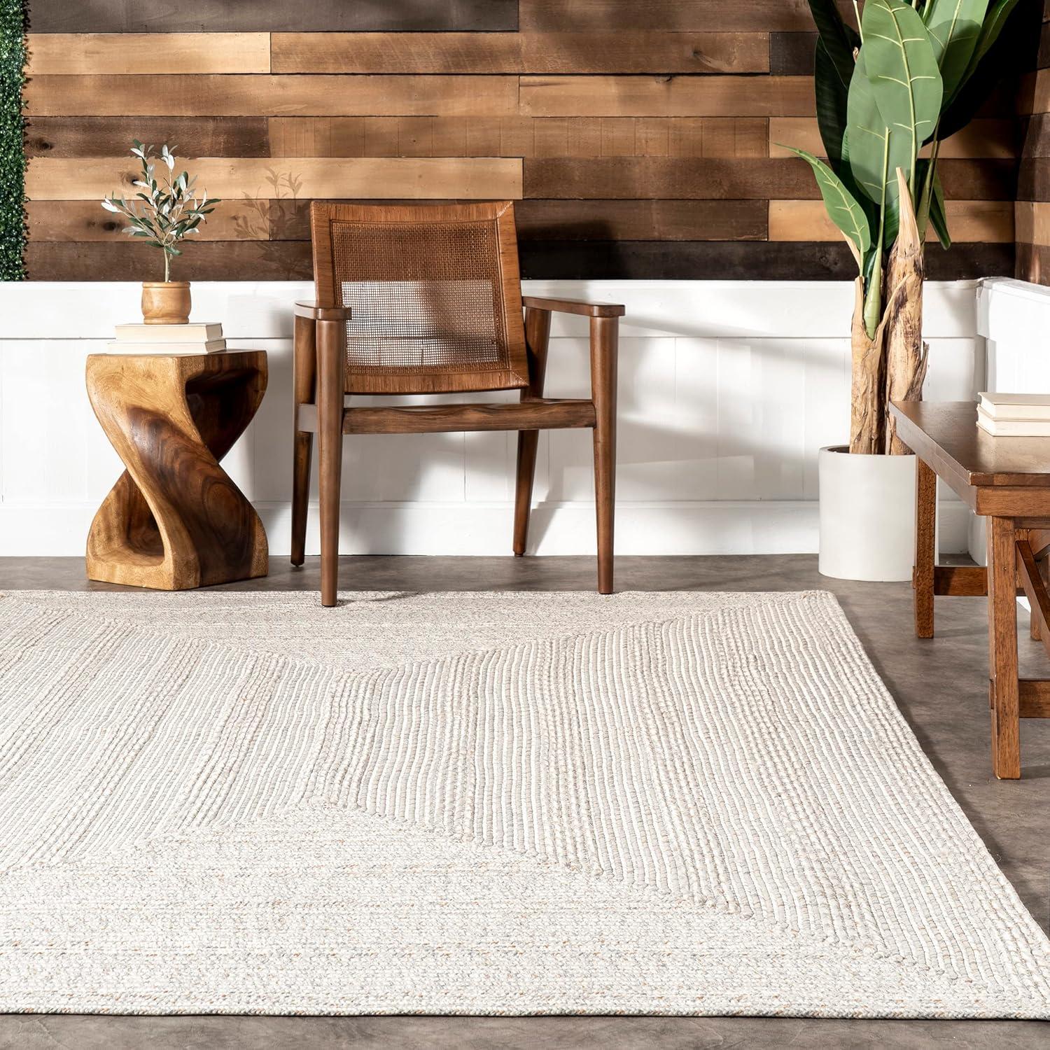 Ivory Braided Oval Indoor/Outdoor Easy Care Rug, 6' x 9'