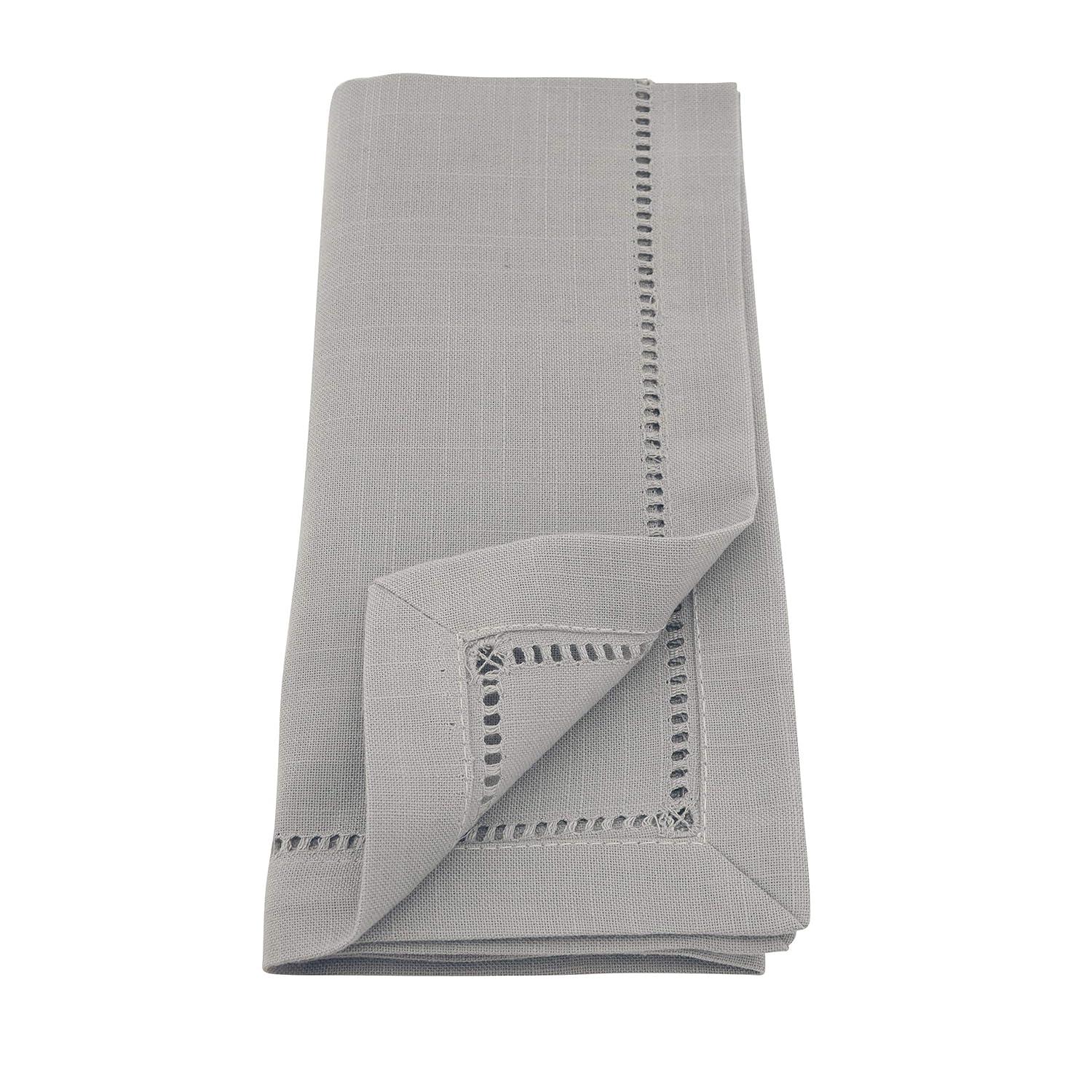 Saro Lifestyle Dinner Napkin With Hemstitch Border Design (Set of 12), Grey, 18" x 18"