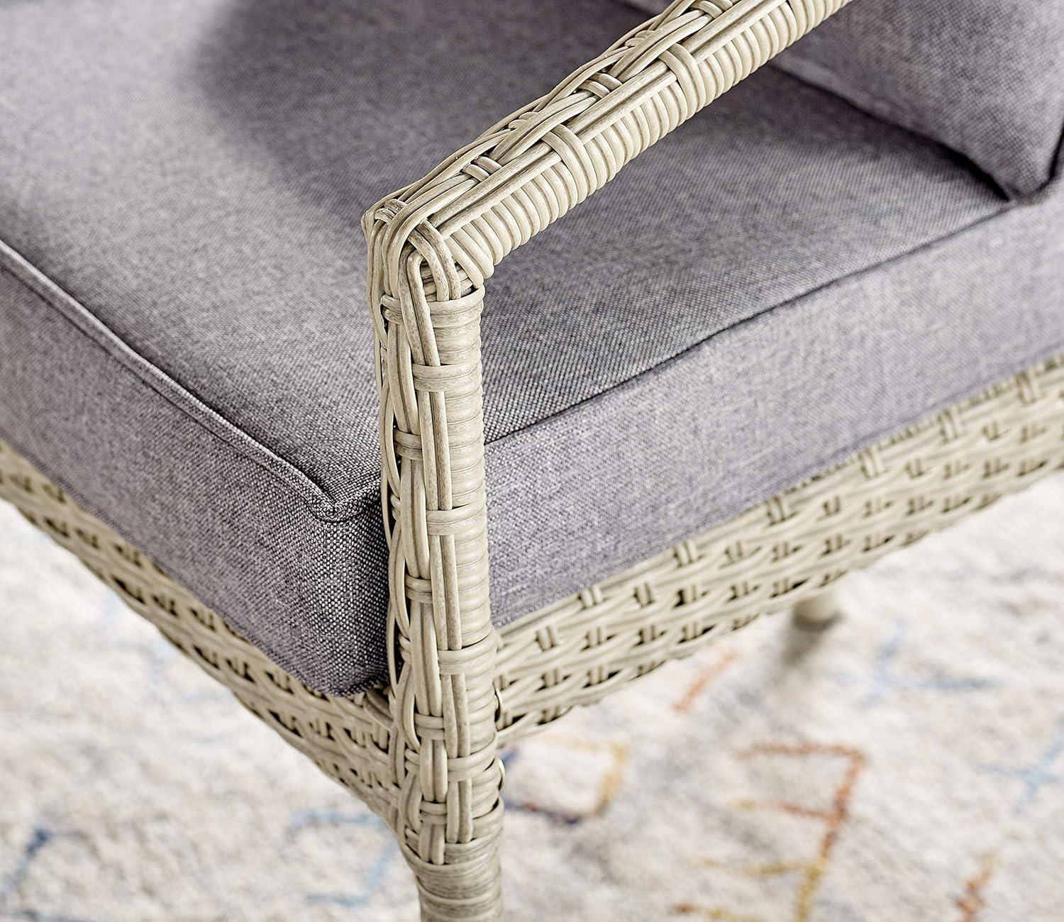 Windham All-Weather Wicker Two-Seat Outdoor Light Gray Bench with Dark Gray Cushions
