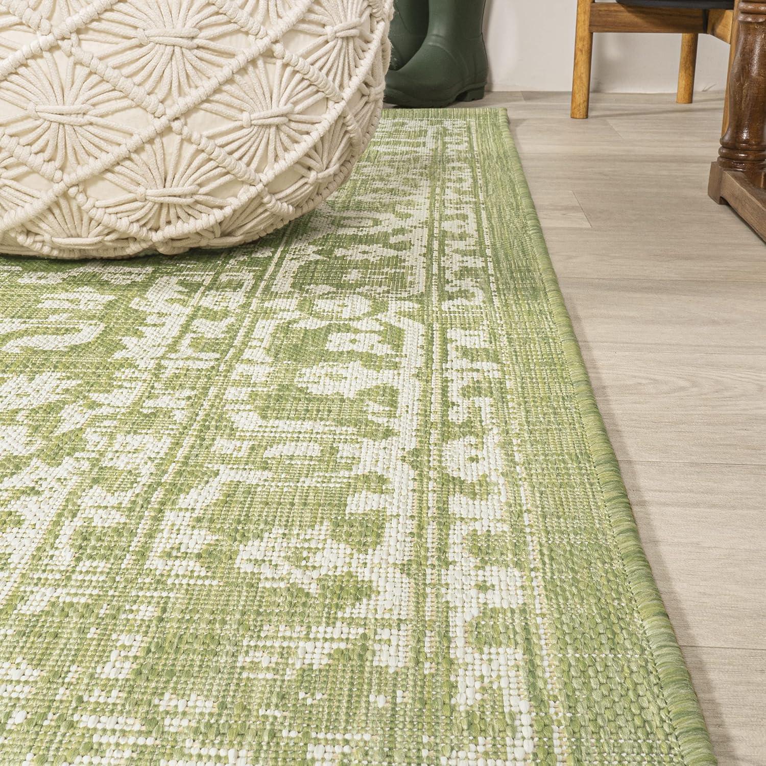 8' x 10' Malta Bohemian Styled Medallion Textured Weave Indoor/Outdoor Area Rug, Green/Cream - JONATHAN Y