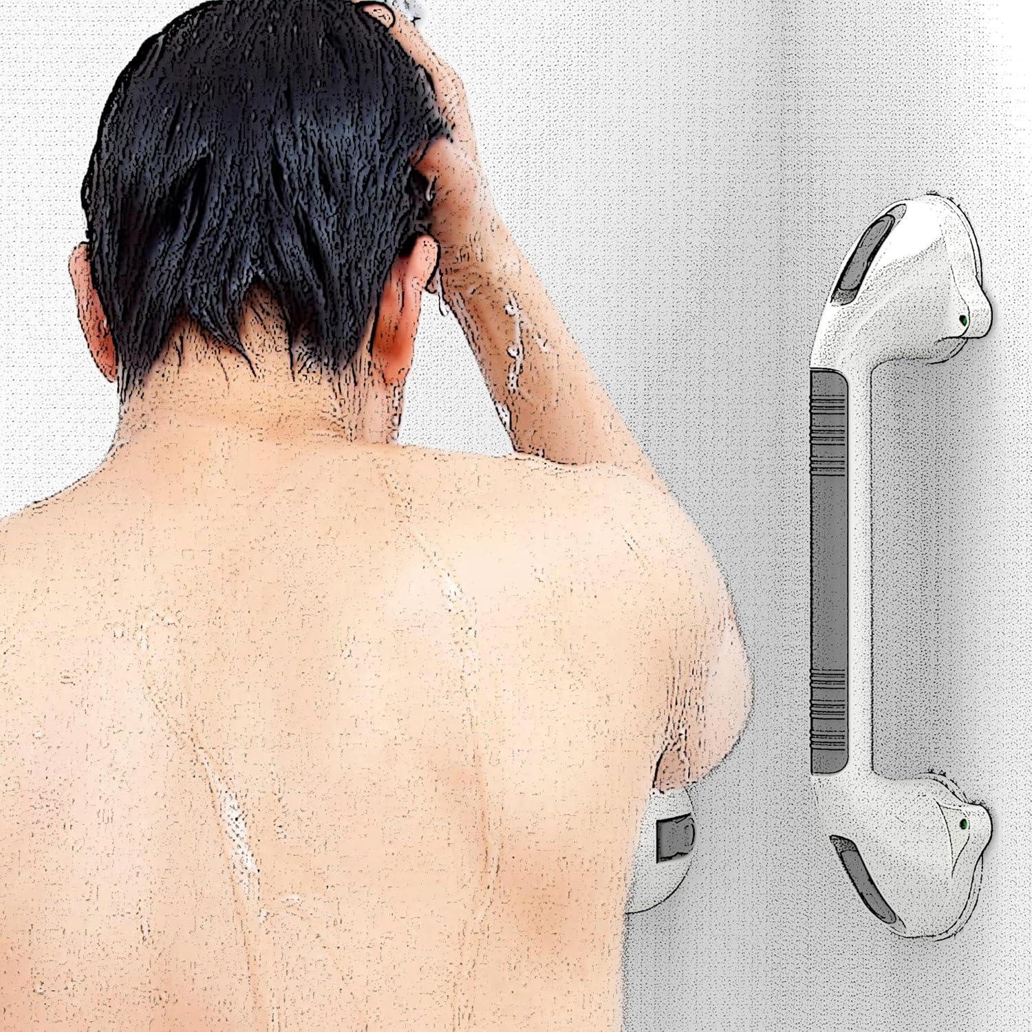 16.5inch 2 Pack Suction Balance Assist Bathroom Shower Handle,Bath Grab Bar with Indicators(White/Grey)