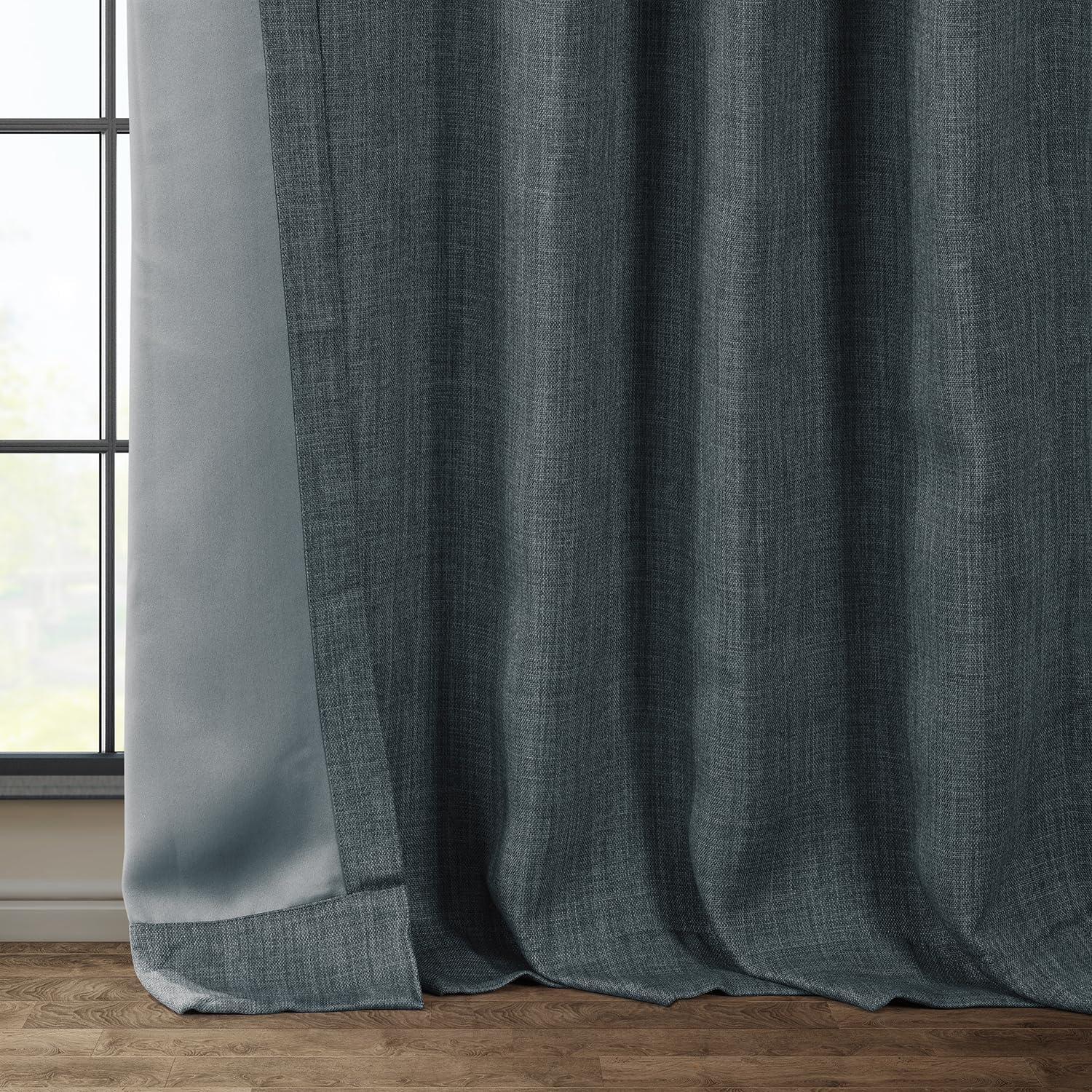 HPD Half Price Drapes Reverie Blue Faux Linen Room Darkening Curtains for Bedroom & Living Room Curtains (1 Panel), Door & Window Curtains 84 inches long, Rod Pocket Curtains & drapes, 50W X 84L