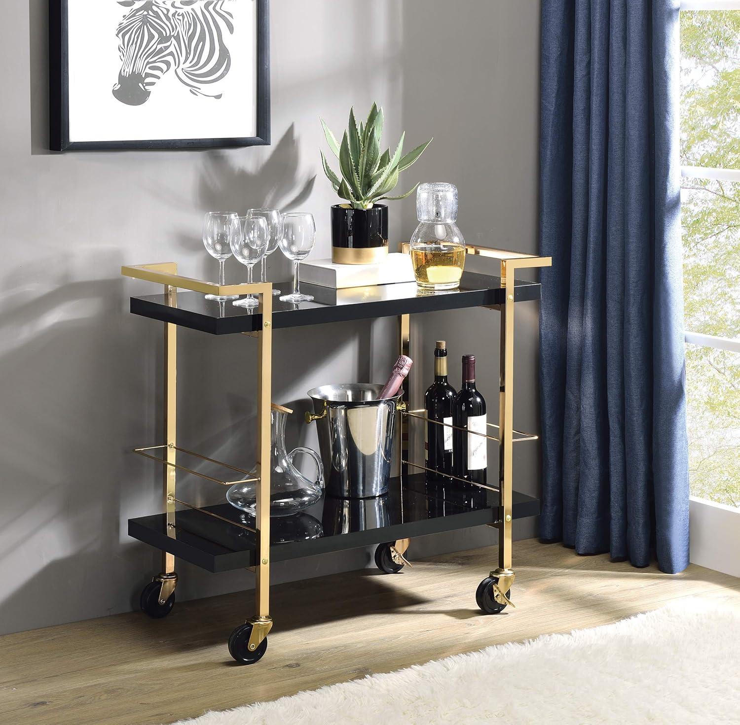 Alios Serving Cart in Black Metal and Gold Frame