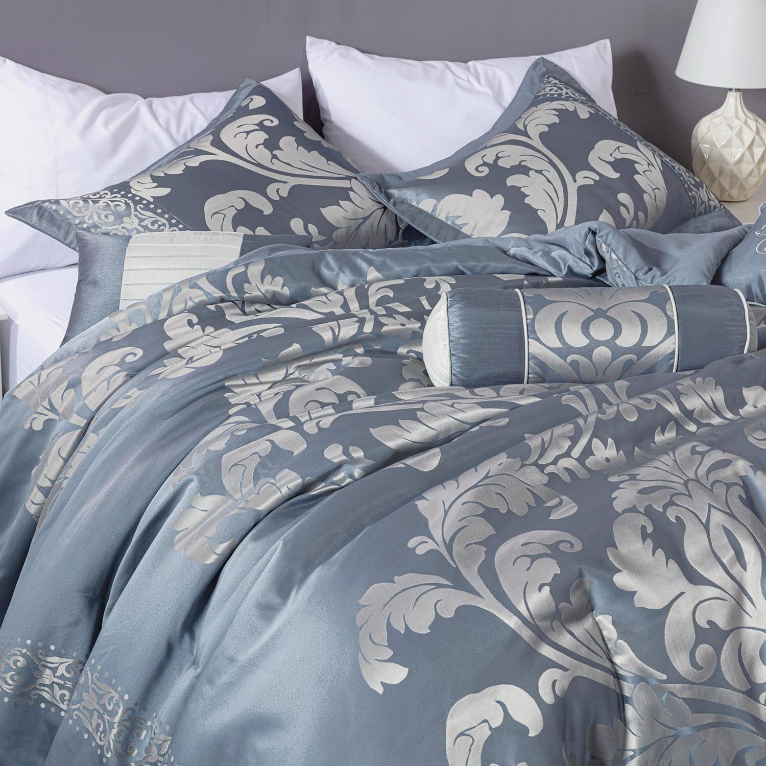 Chezmoi Collection Royale Jacquard Floral 7 Piece Comforter Set