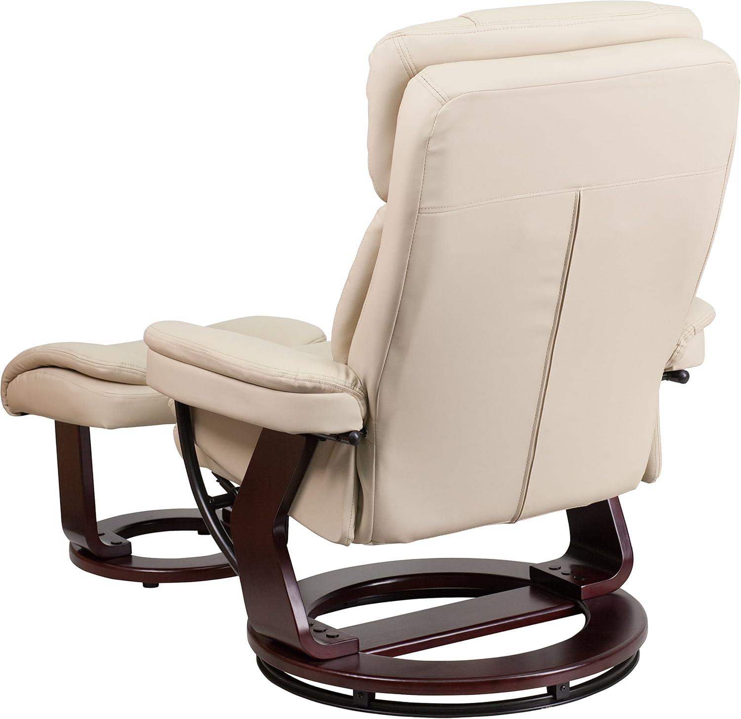 Flash Furniture Recliner Chair with Ottoman | Beige LeatherSoft Swivel Recliner Chair with Ottoman Footrest