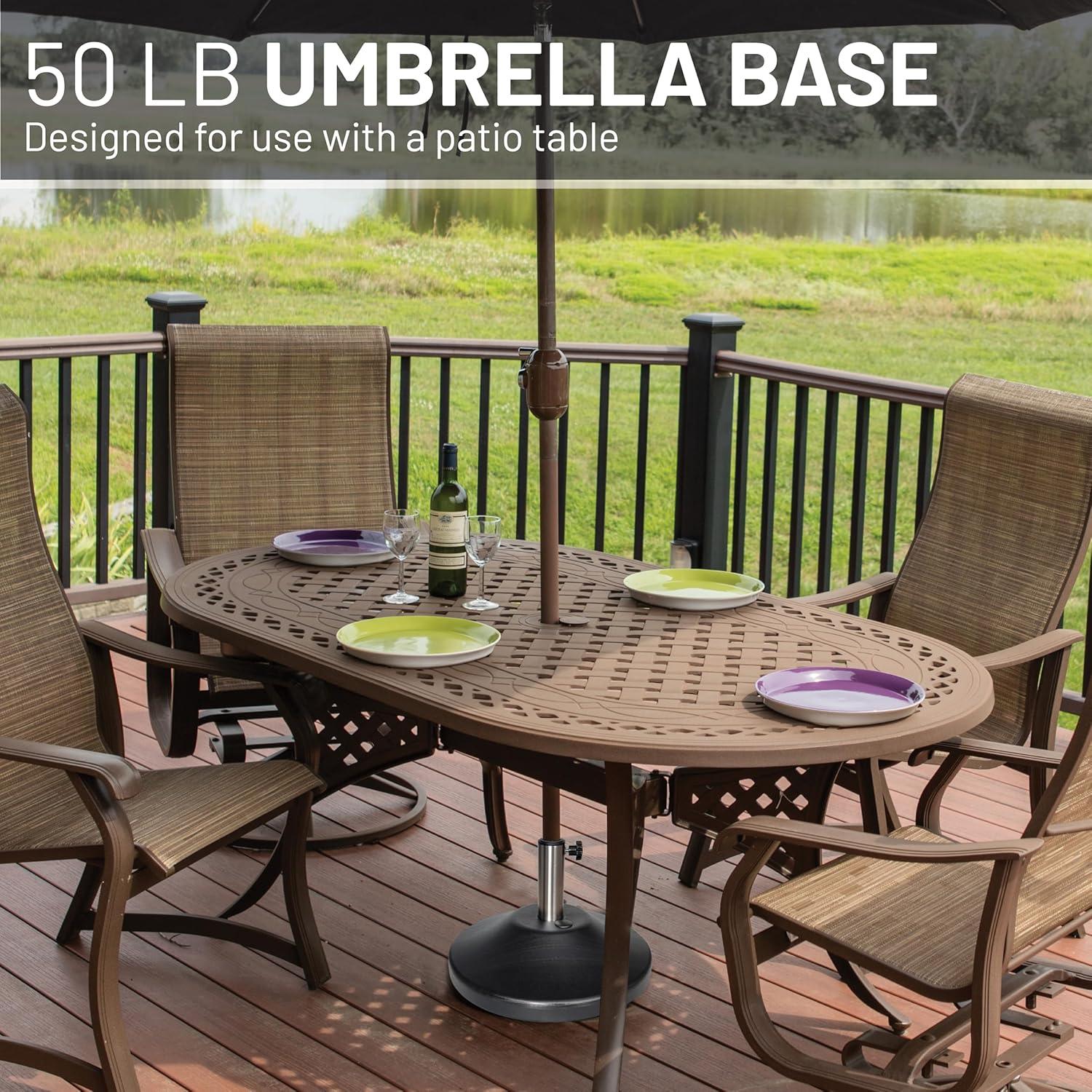 Black Stainless Steel Fillable Patio Umbrella Base with Wheels