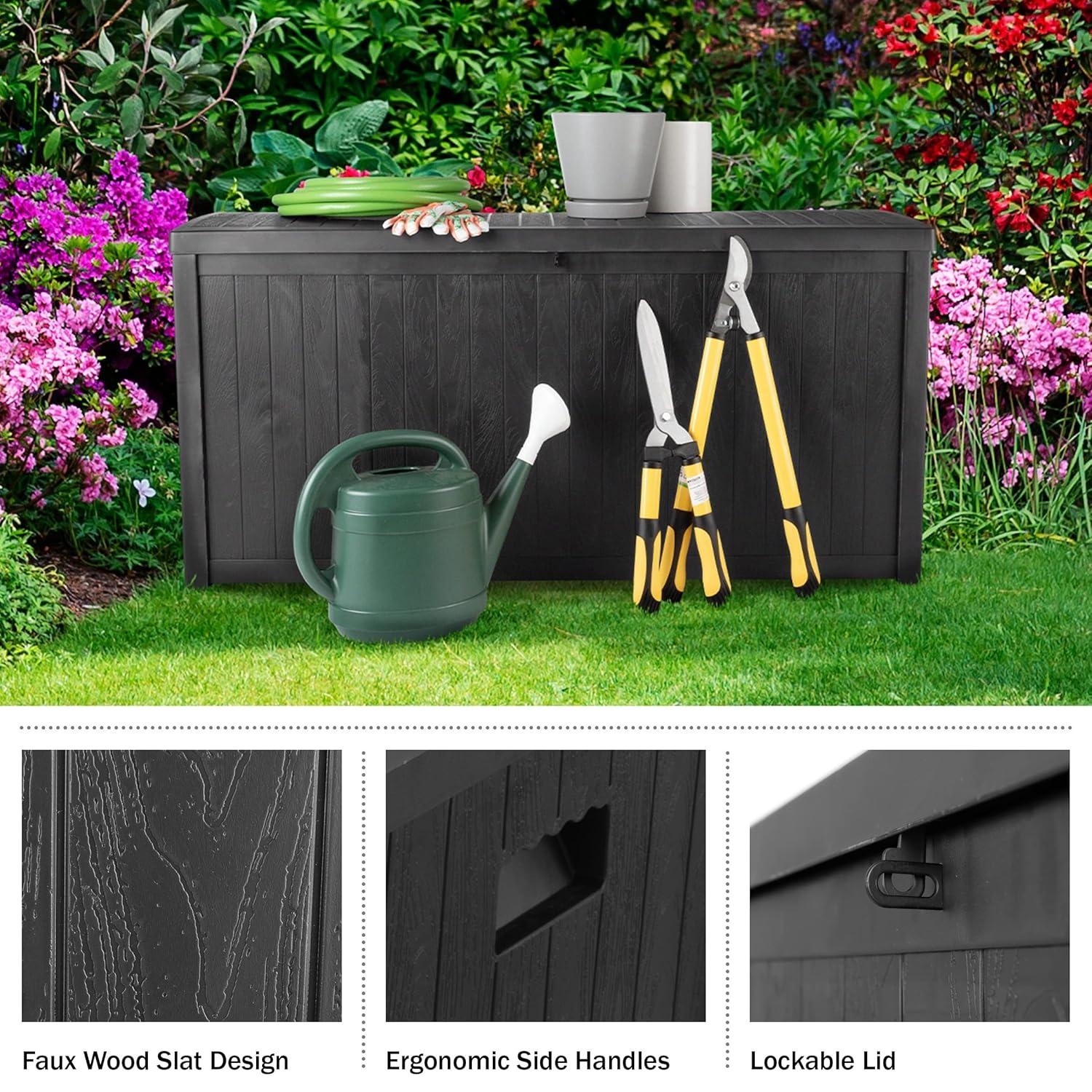 Pure Garden Outdoor Storage Box - 113 Gallon Lockable Deck Box for Pool Accessories, Patio Furniture Cushions, or Package Delivery for Outside by Pure Garden