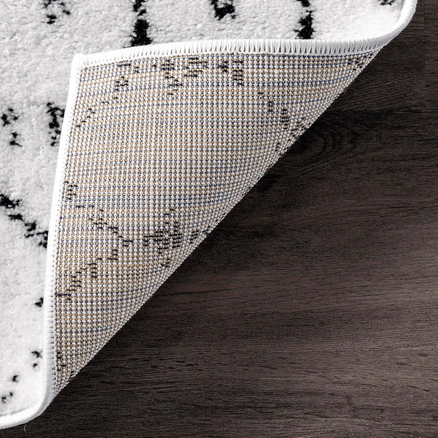 nuLOOM 6' 7" x 9' Moroccan Blythe Area Rug, White and Black, Faded Bohemian Design, Stain Resistant, For Bedroom, Dining Room, Living Room, Hallway, Office, Kitchen, Entryway